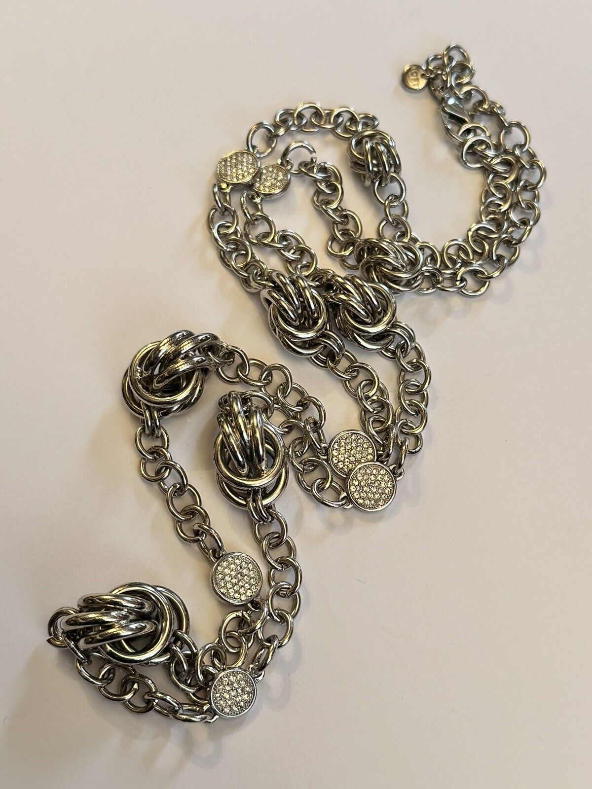 Vintage Silver Tone Red Hearts Diamanté Pendant Necklace