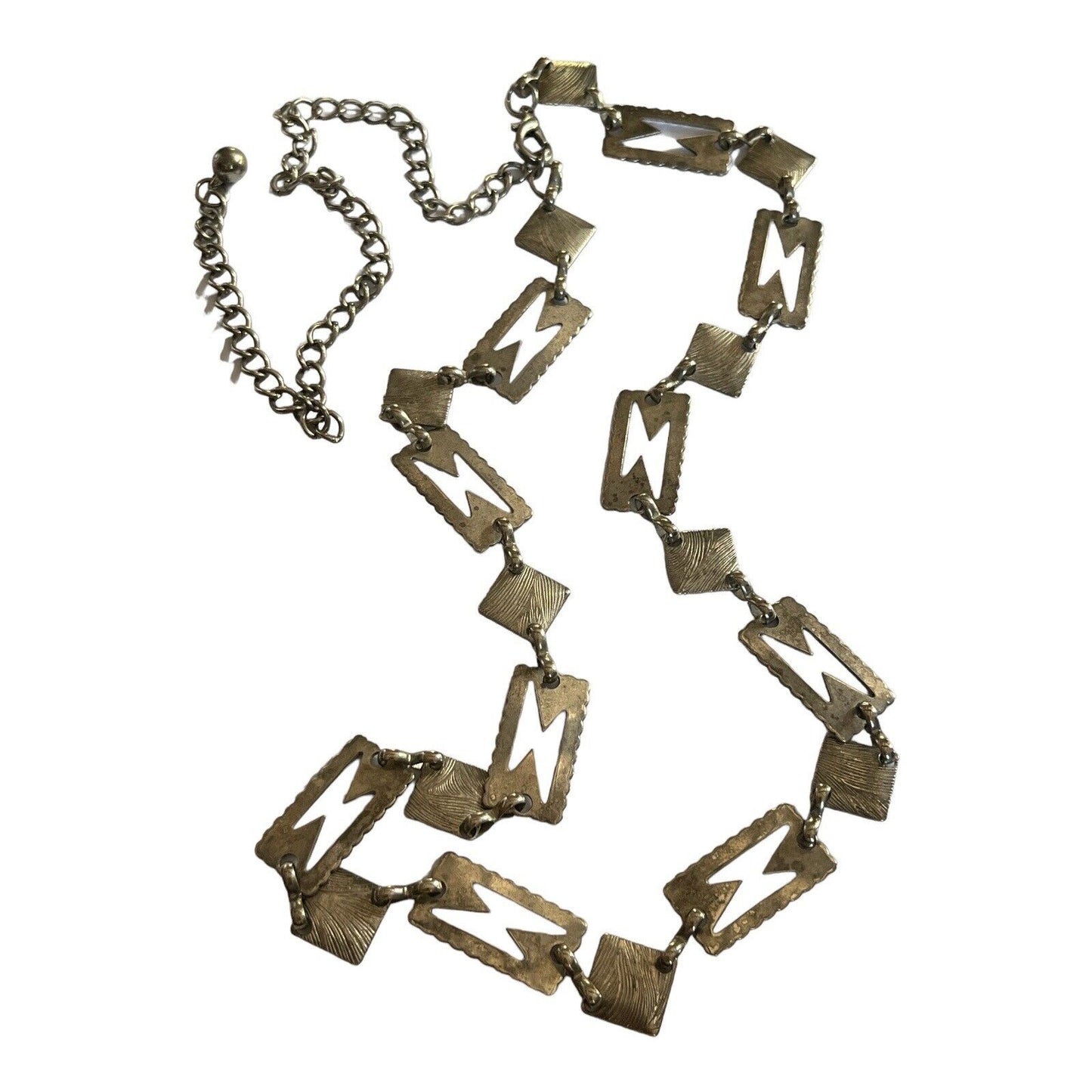 Vintage Silver Tone Cut Out Modernist Long Length Necklace