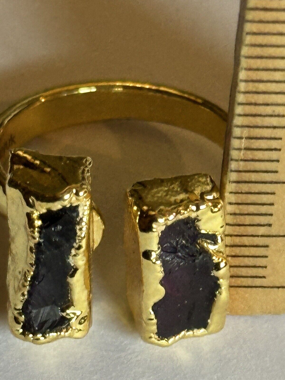 Sefa Huyuk 18k Gold Vermeil Etruscan Raw Dark Amethyst Ring
