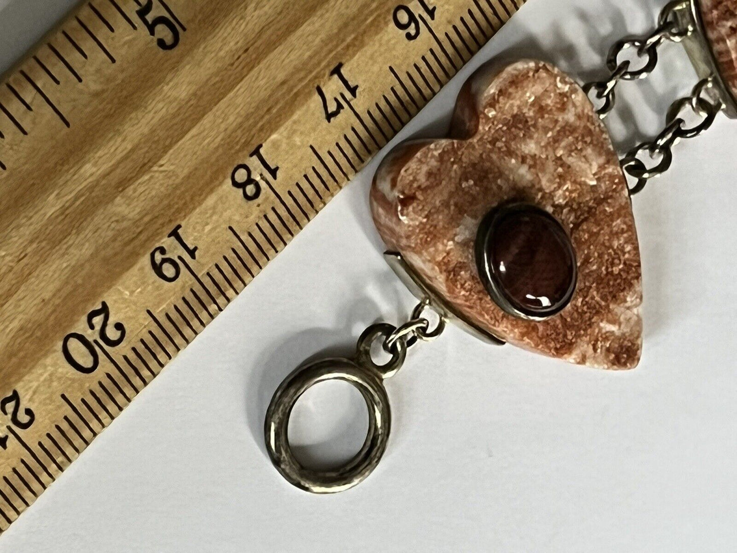 Vintage Silver 925 Natural Stone Hearts Bracelet