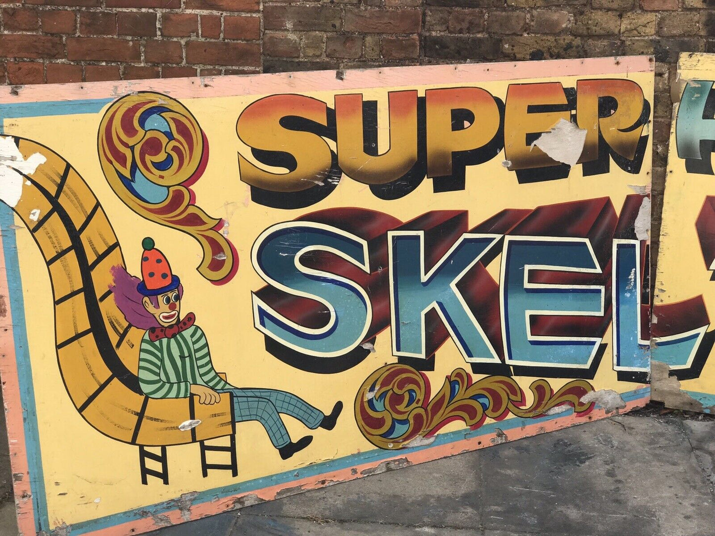 Original 1970's LARGE Fairground Helter Skelter Painted Wooden Sign