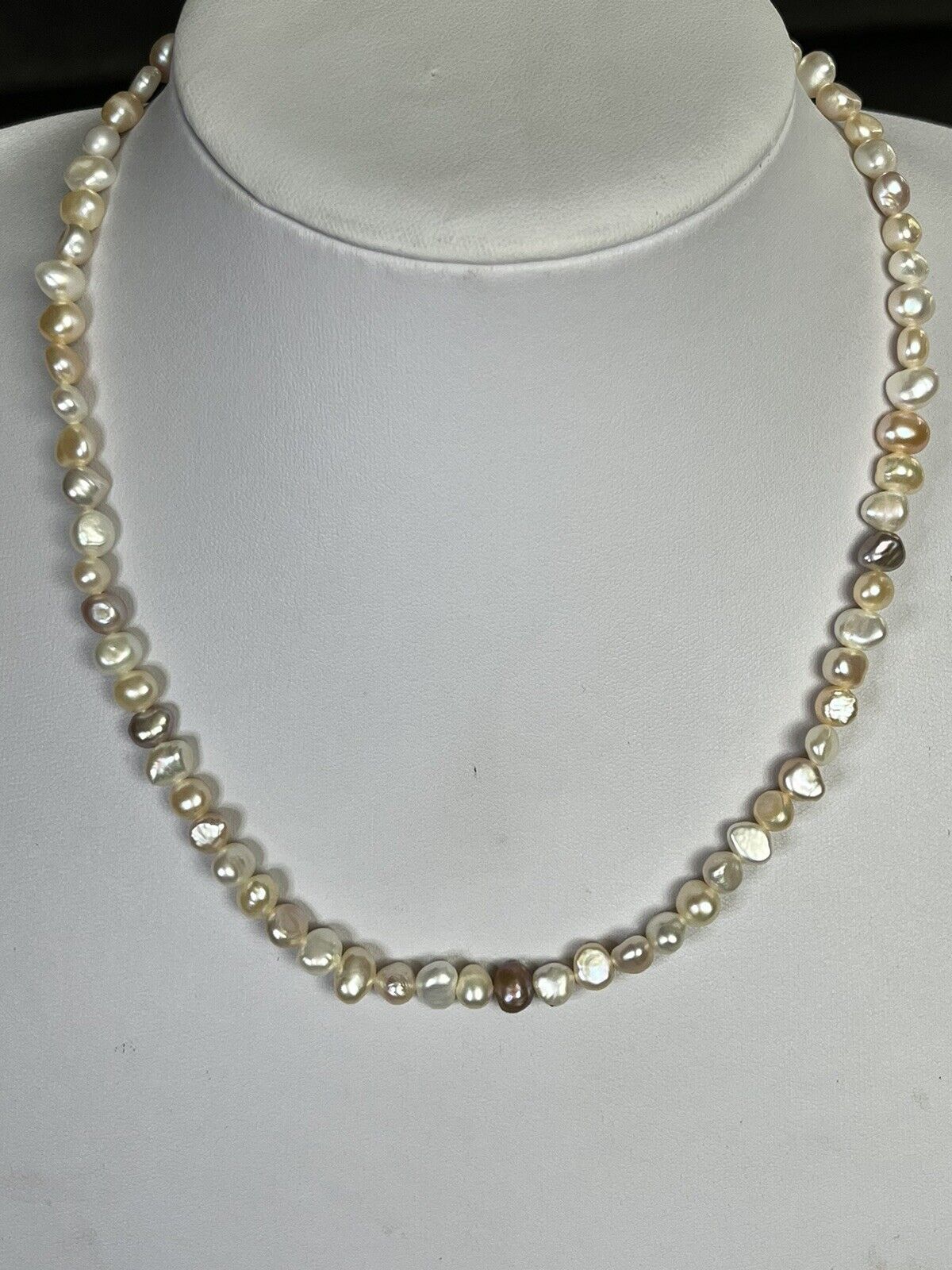 Vintage Freshwater Pearl Grey White Pink Silver Clasp