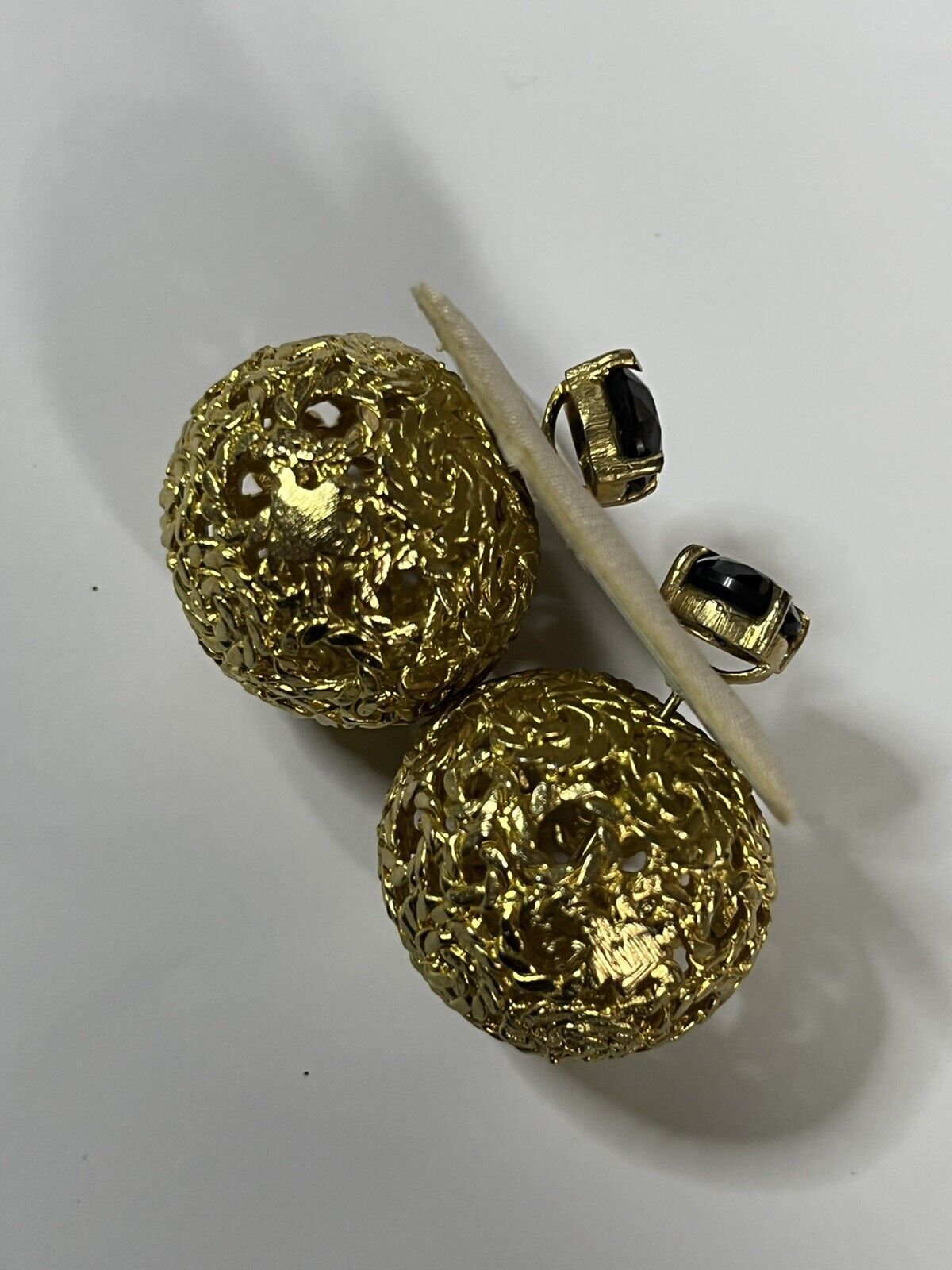 Vintage Gold Tone Blue Diamanté Stud And Ball Earrings