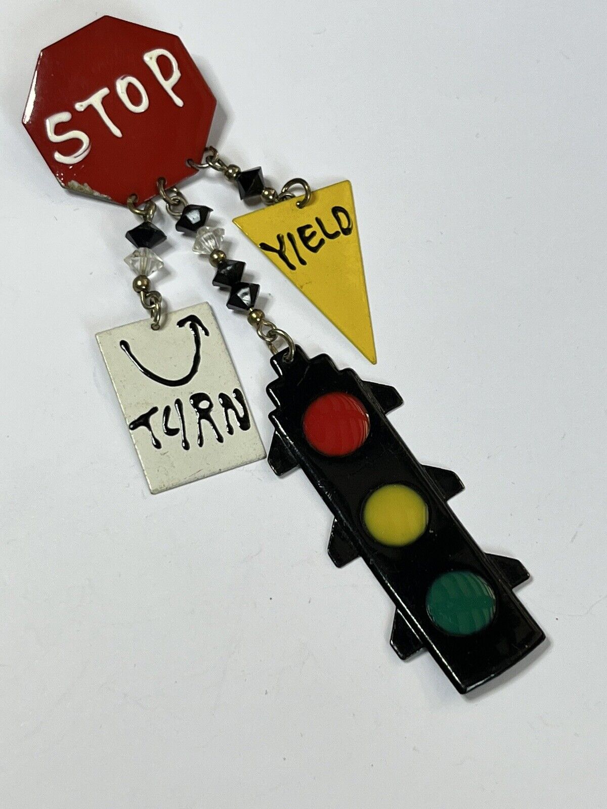 Vintage Metal Enamel Traffic Lights Statement Brooch