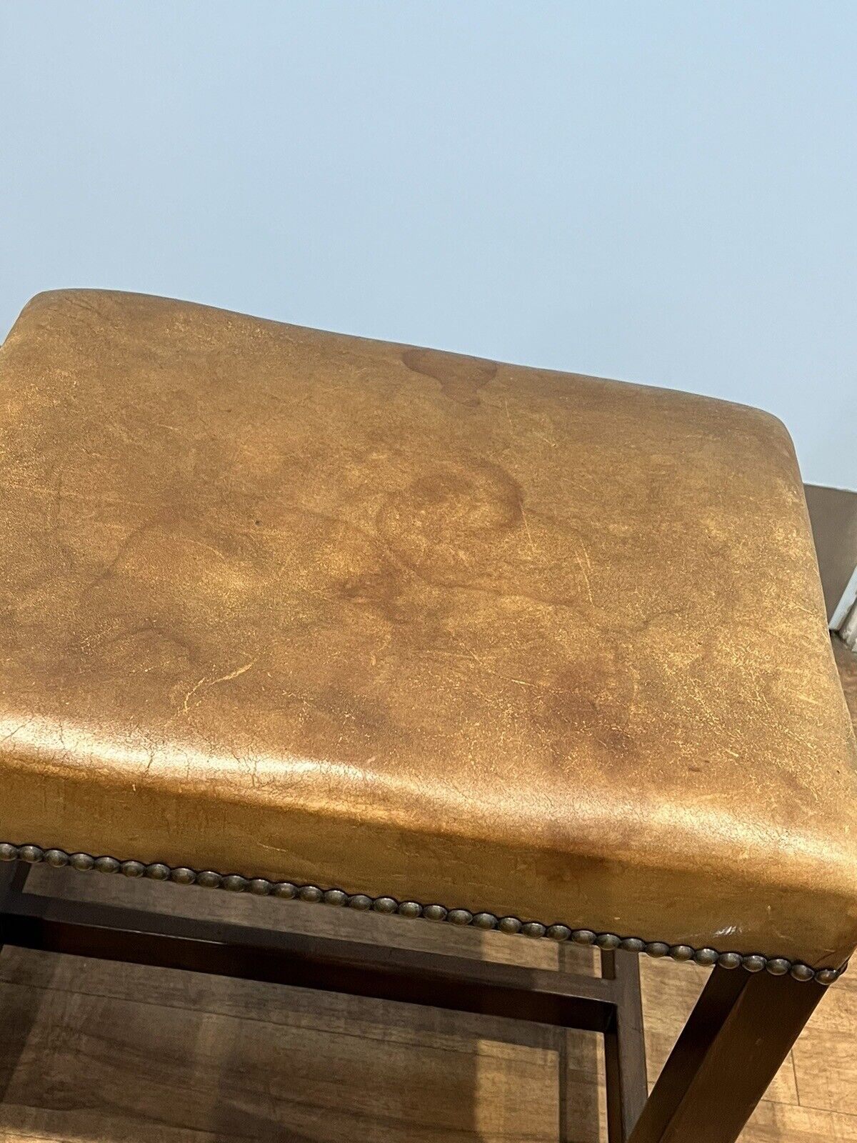 Tan Leather Wooden Foot Stool. Very Good Quality