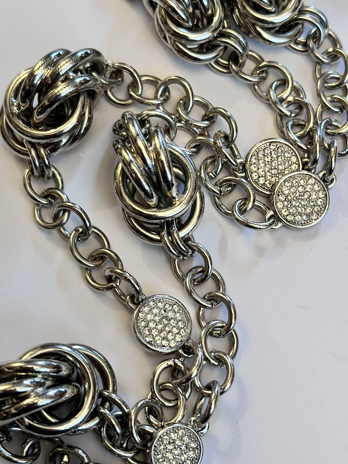 Vintage Silver Tone Red Hearts Diamanté Pendant Necklace