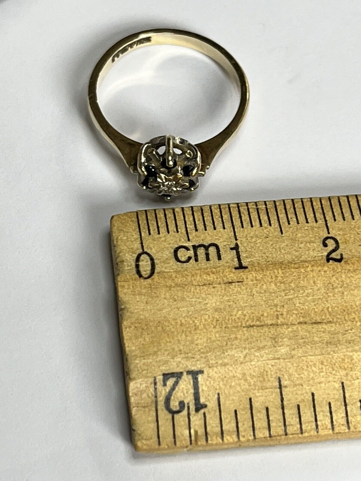 Vintage 9ct Gold Diamond Sapphire Snowflake Ring Size K