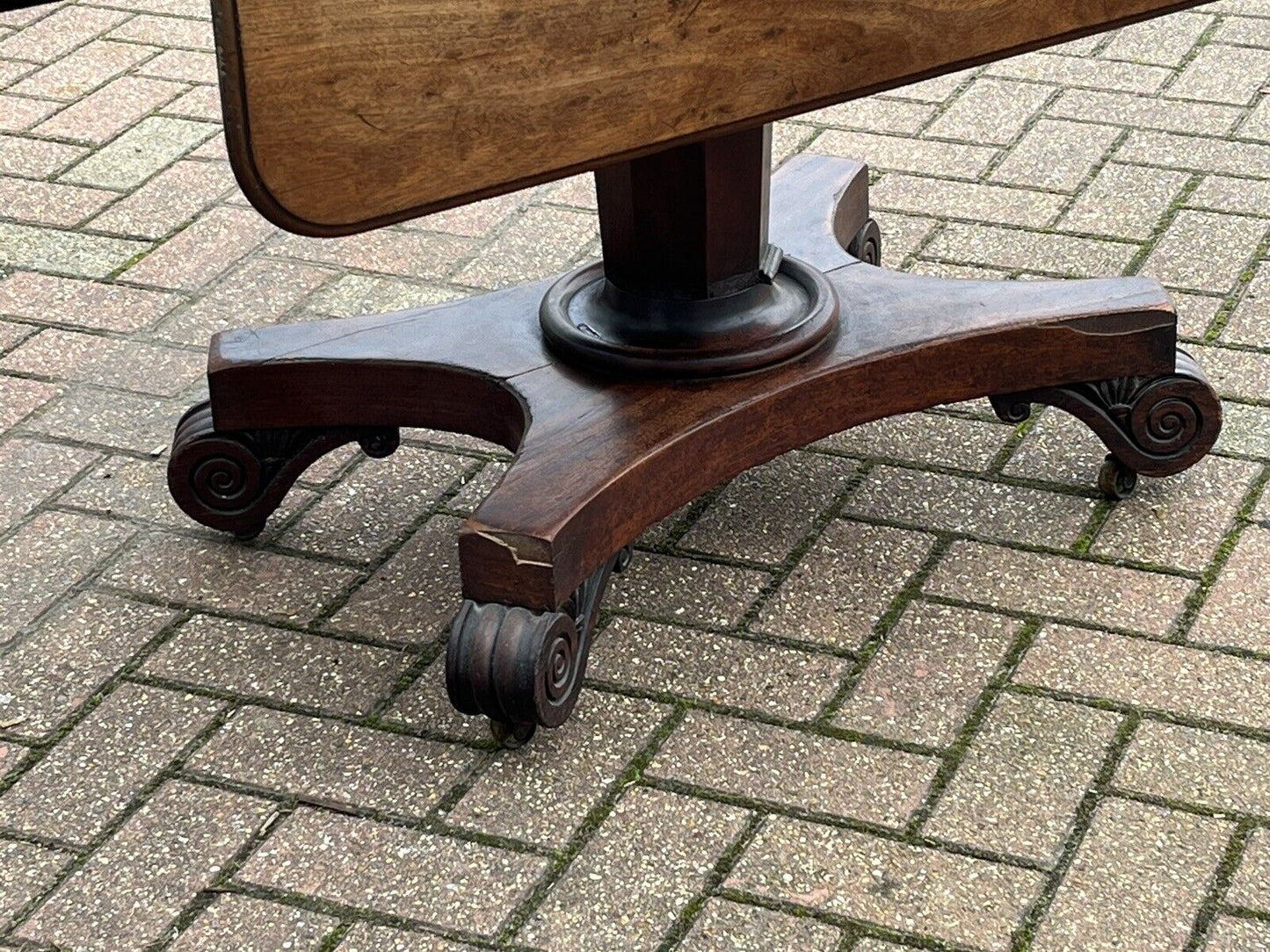 Antique Regency Mahogany Lamp / Sofa Table, Fold Down Flaps, Drawer.