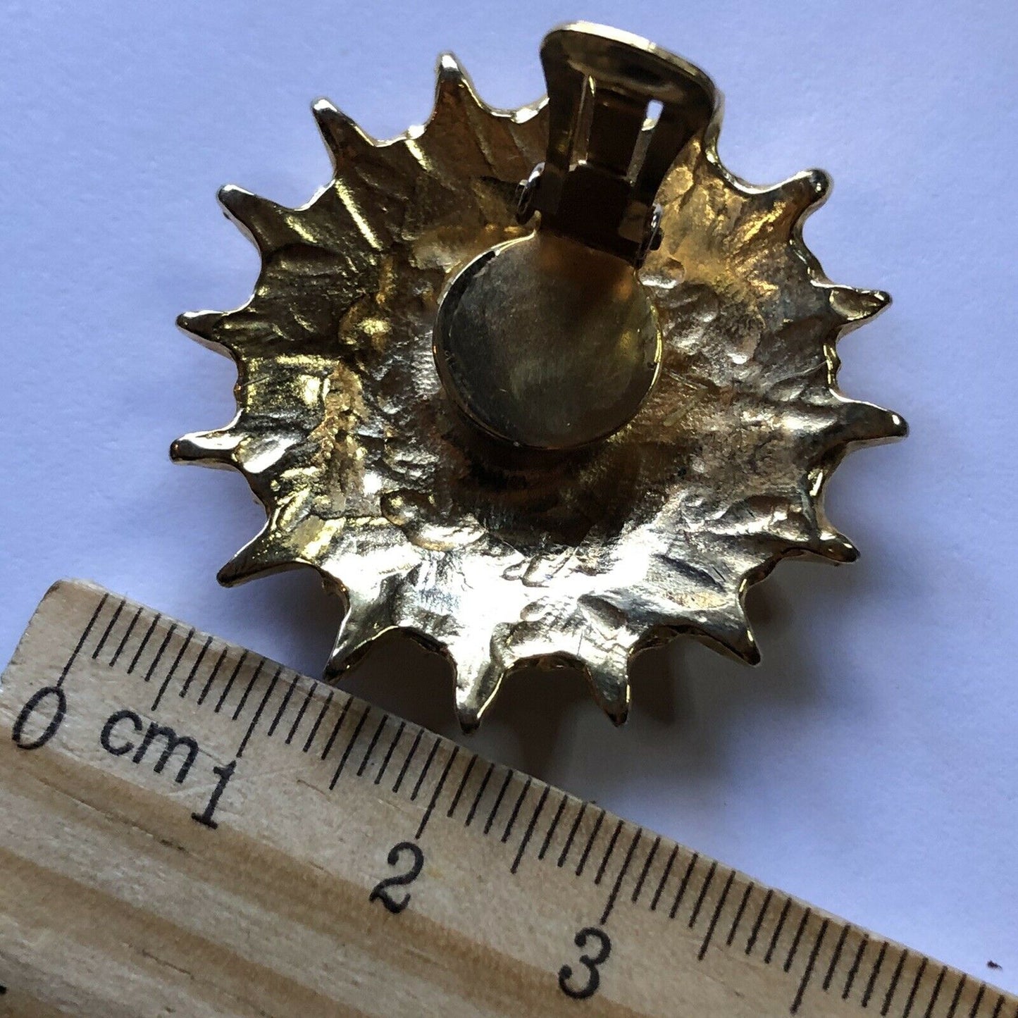 Vintage Sunburst Diamanté Gold Tone Leather Bracelet Clip On Earring Set