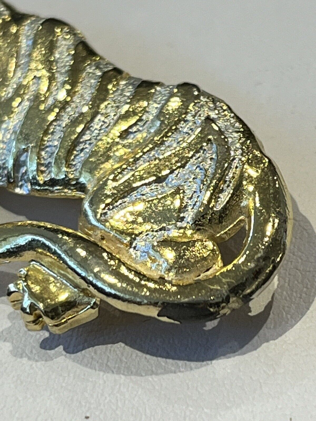 Vintage Gold Silver Tone Tiger Brooch