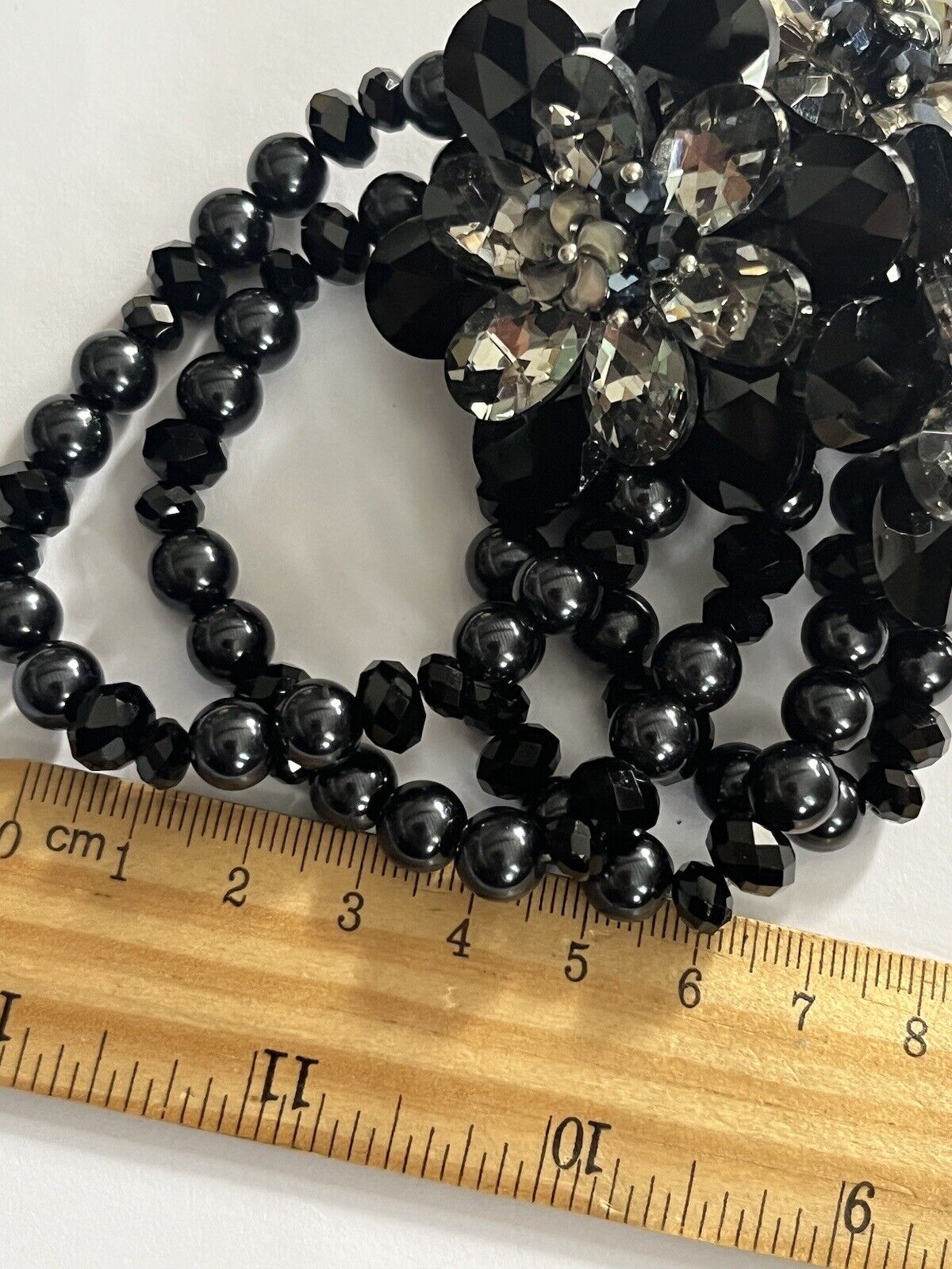 Butler And Wilson Gunmetal Black Flowers Beaded Statement Bracelet