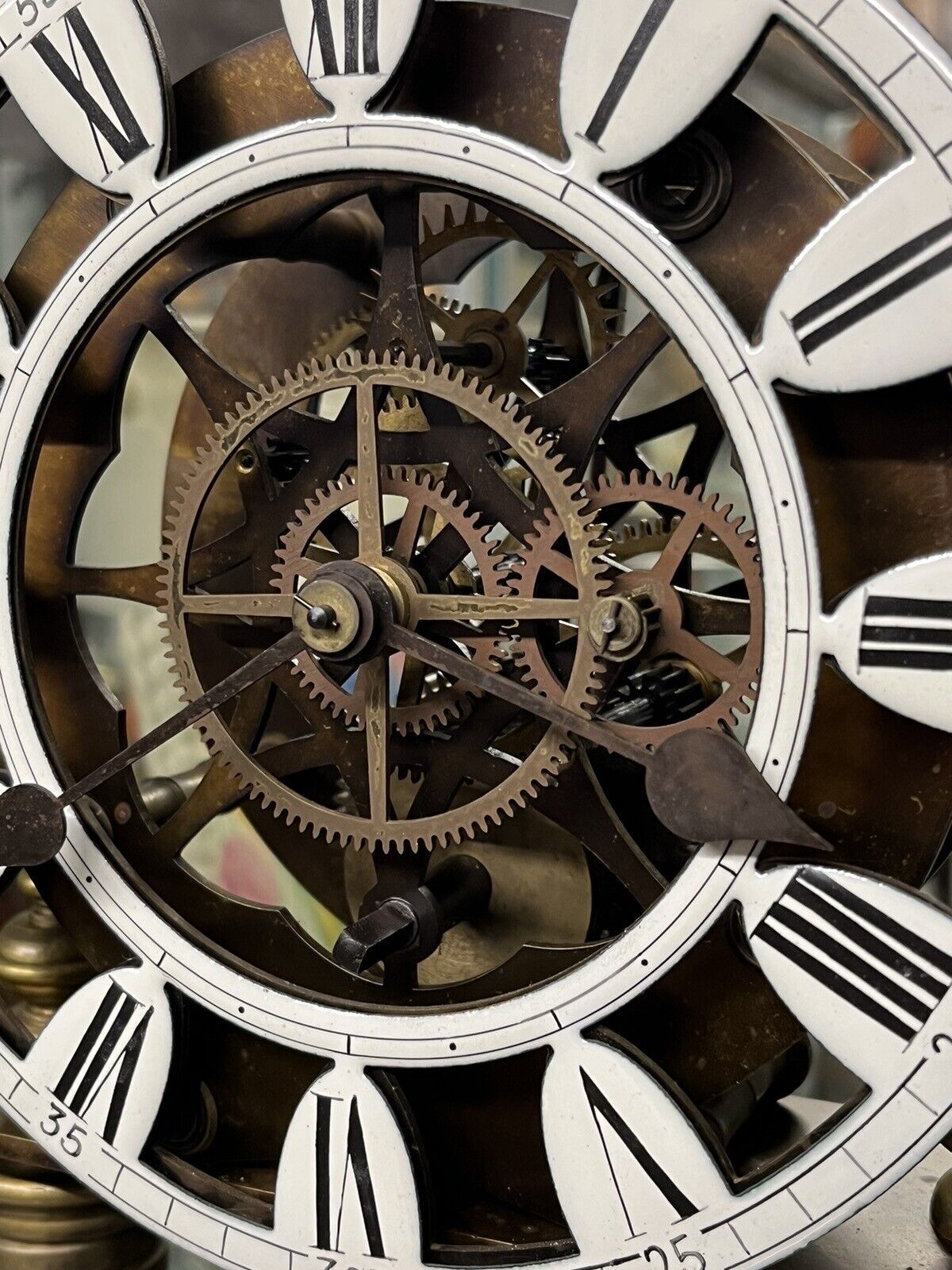 Skeleton Clock With Case And Key. Large & Impressive