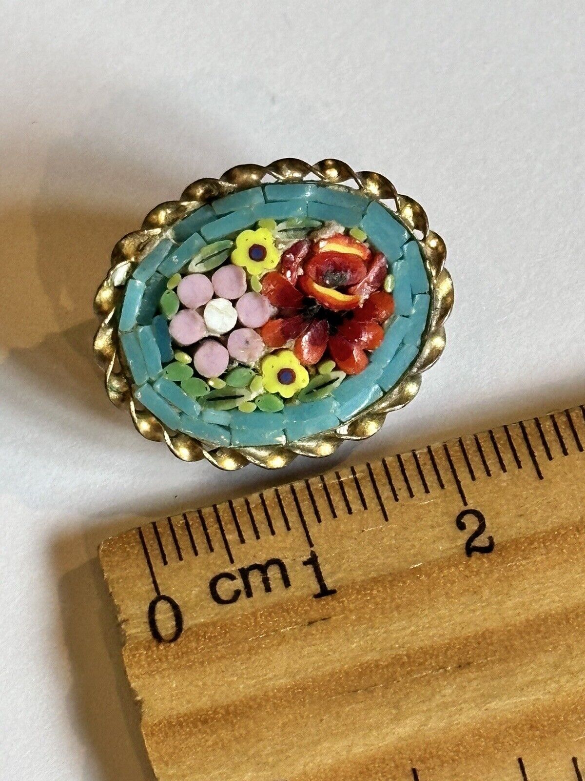 Vintage Micromosaic Flowers Brooch