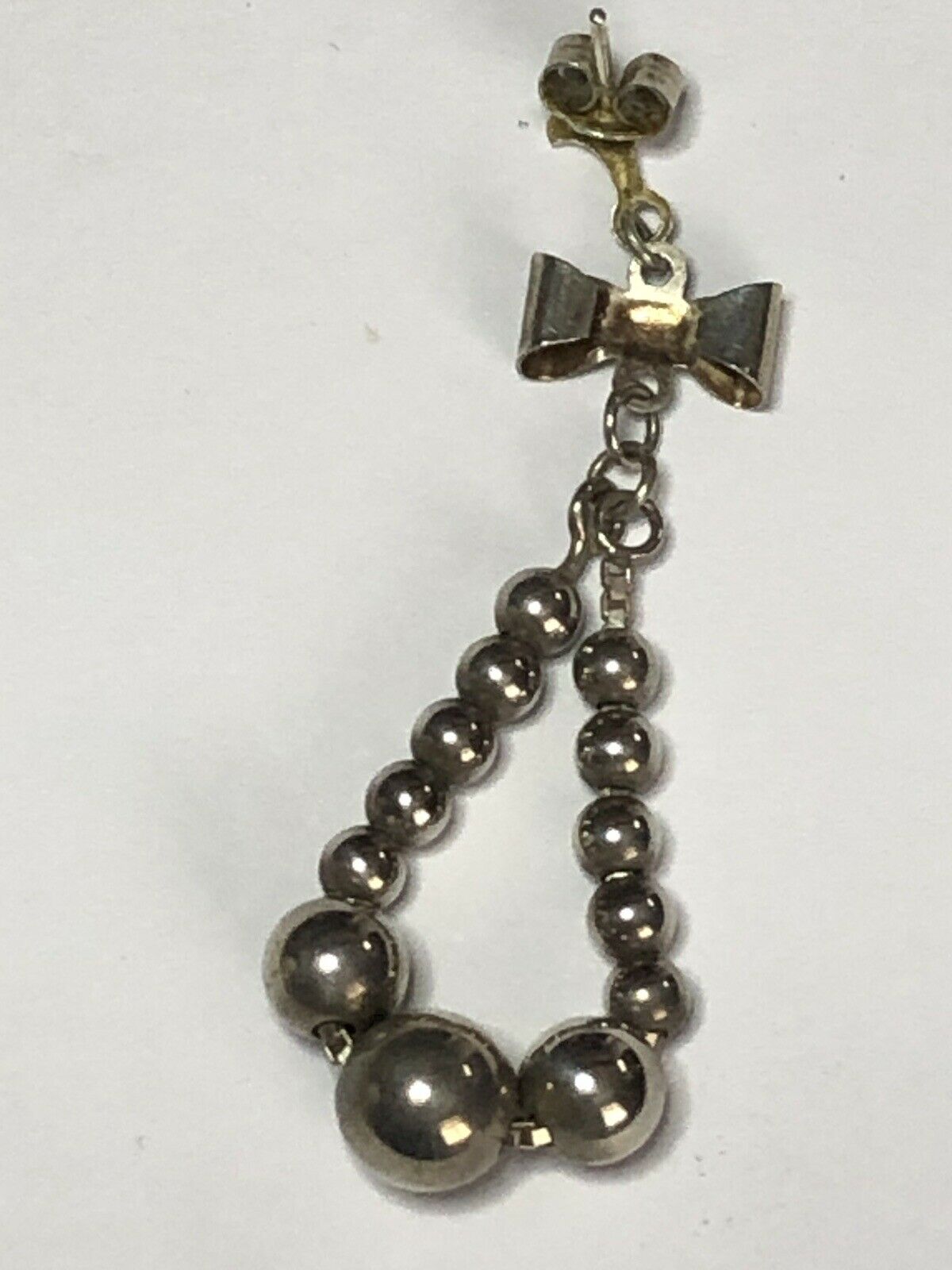 Vintage Silver 925 Bow Balls Drop Earrings