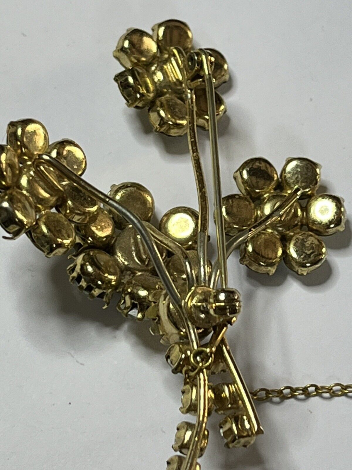 Vintage Aurora Borealis Flower Spray Brooch Safety Chain