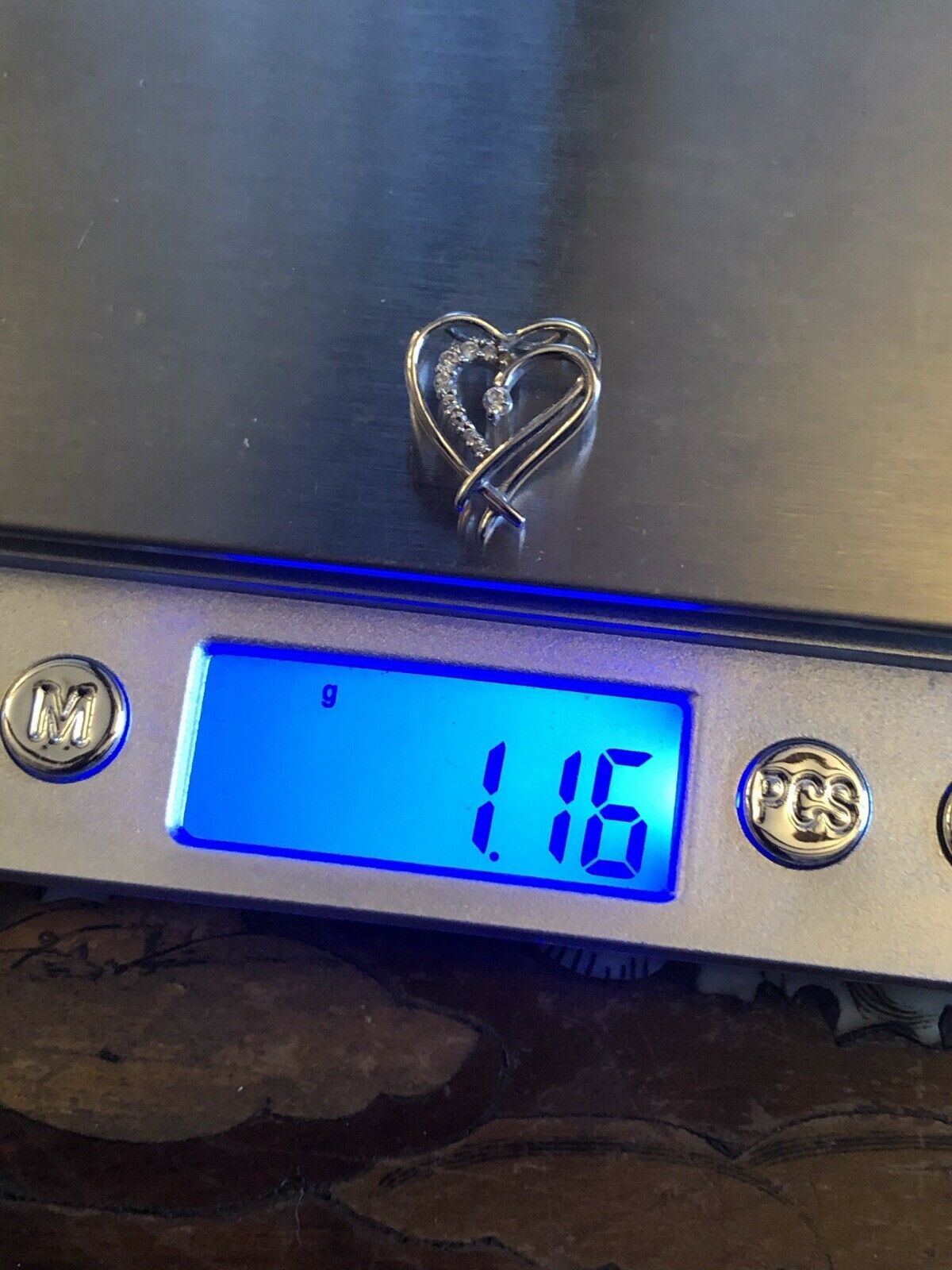 Vintage 9ct White Gold 375 Cubic Zirconia Heart Pendant