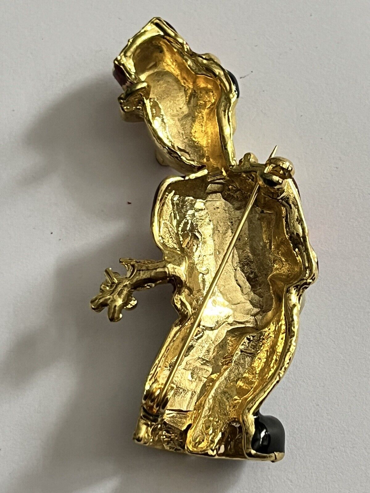 Vintage Gold Tone Enamel Red Clown Brooch