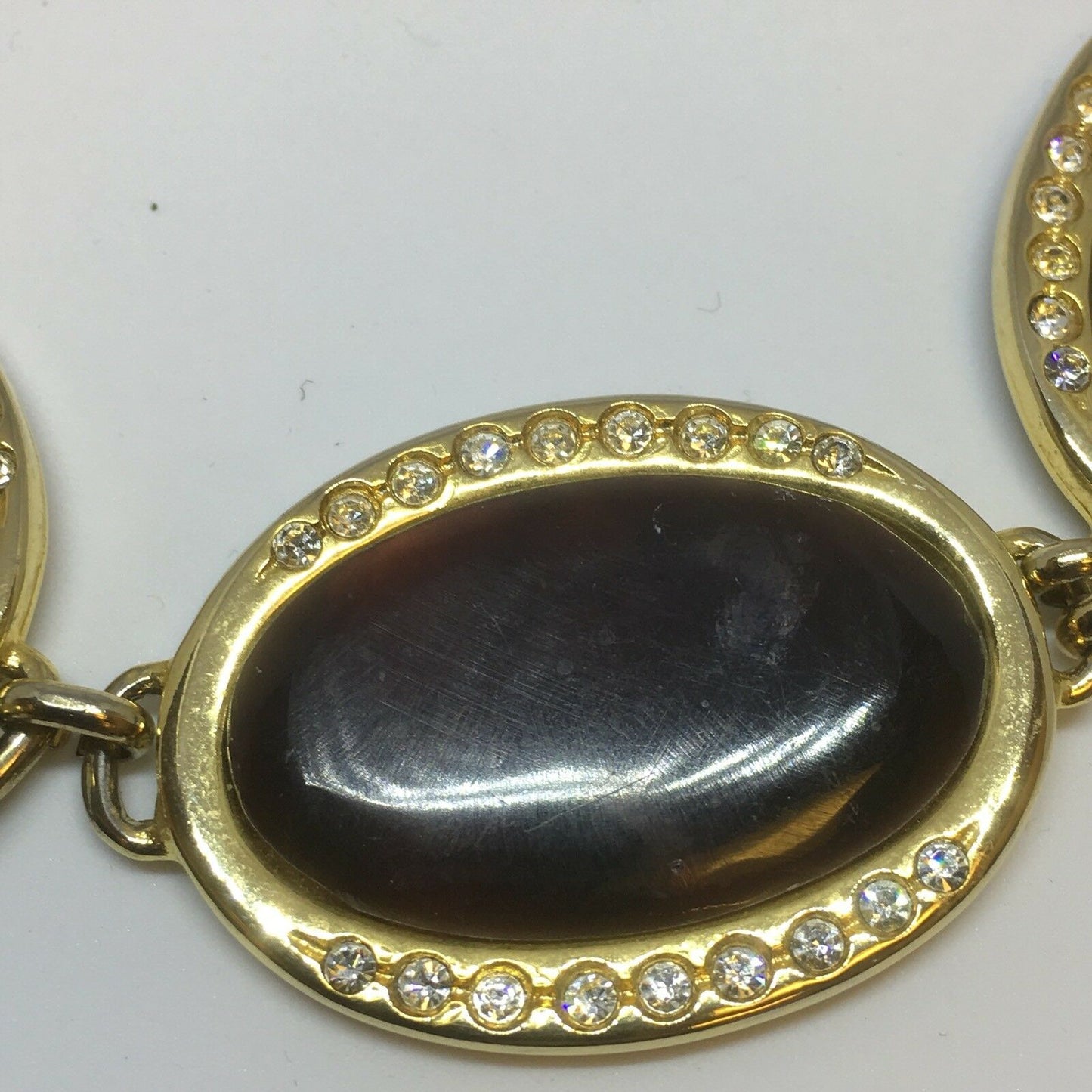 Vintage Necklace Black Brown Gold Tone Diamanté Statement