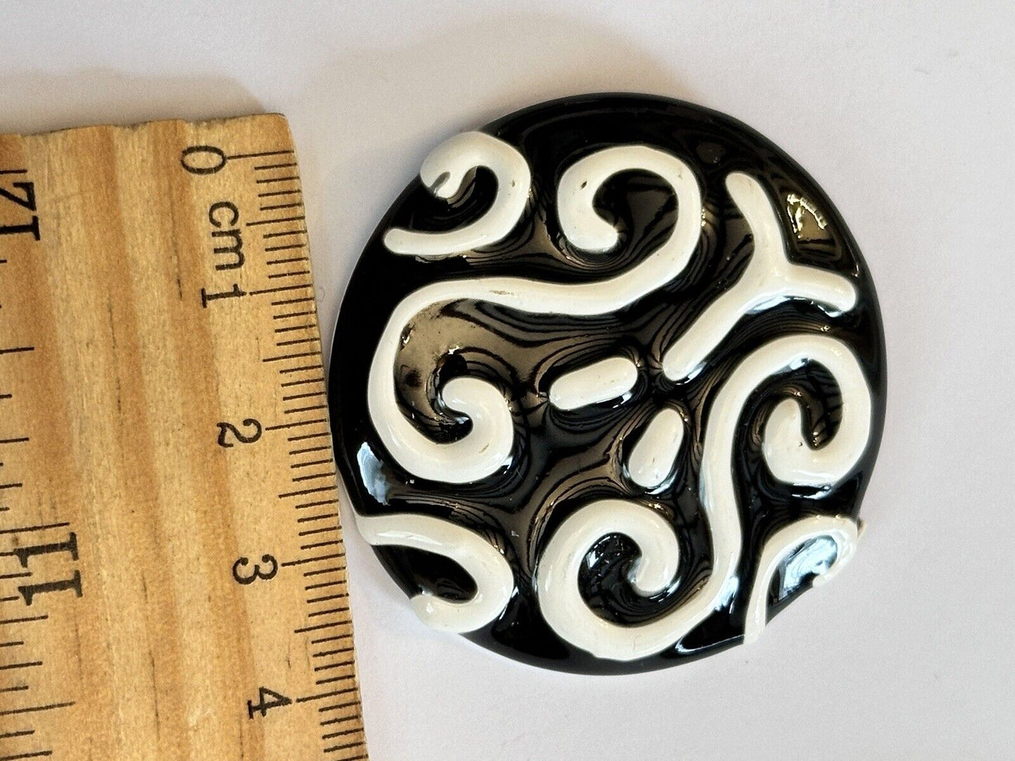 Vintage 1980s Black White Enamel On Metal Large Clip On Earrings