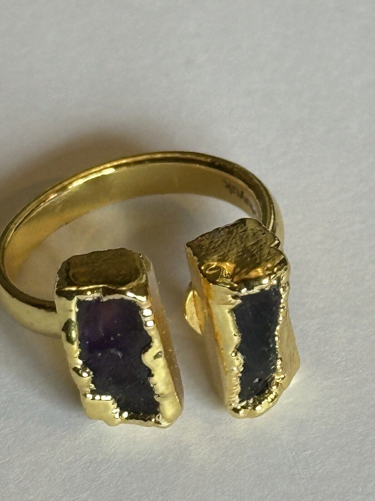 Sefa Huyuk 18k Gold Vermeil Etruscan Raw Dark Amethyst Ring