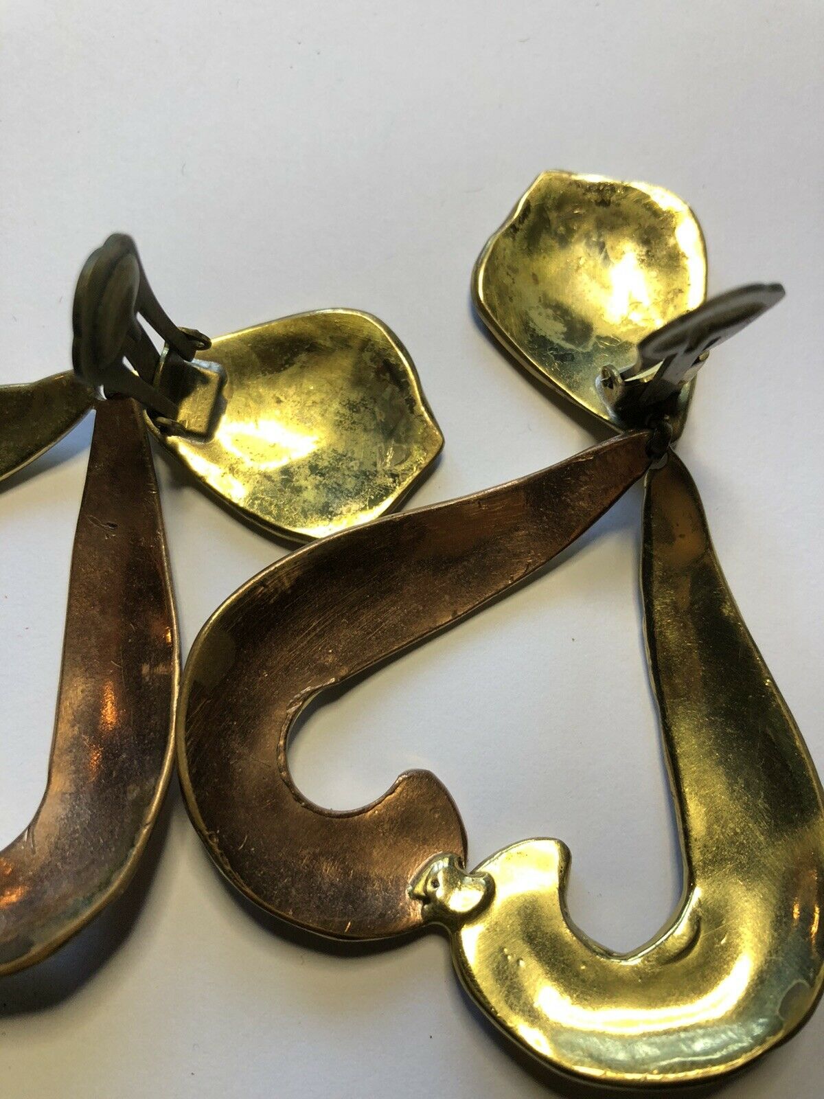 Vintage Statement Dual Gold Tone Heart Drop Earrings