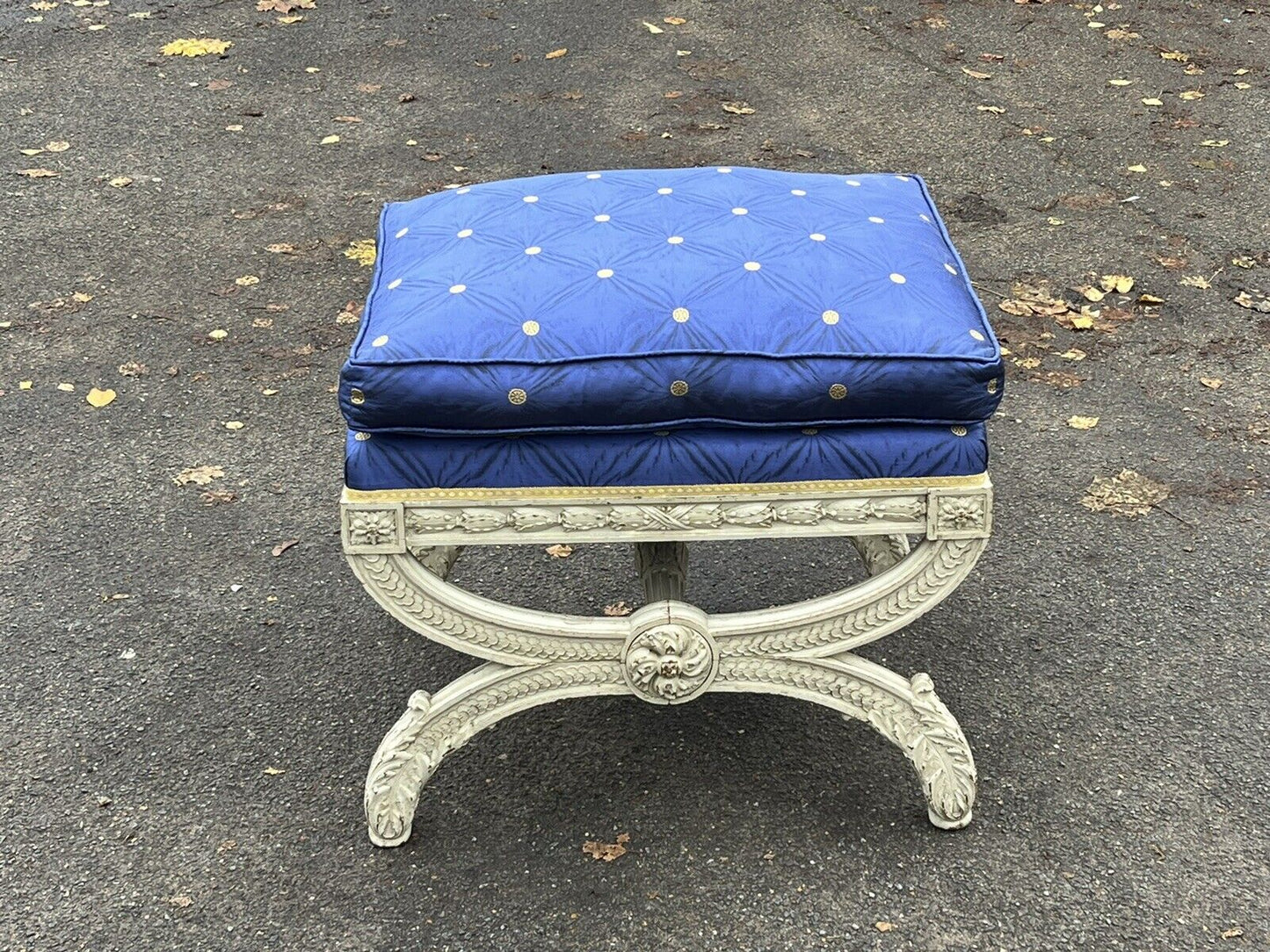 Country House Stool / Seat, Carved Frame, Lift Of Cushion