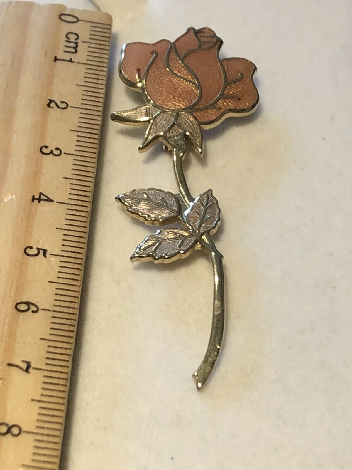 Vintage Enamel Single Rose Love Brooch