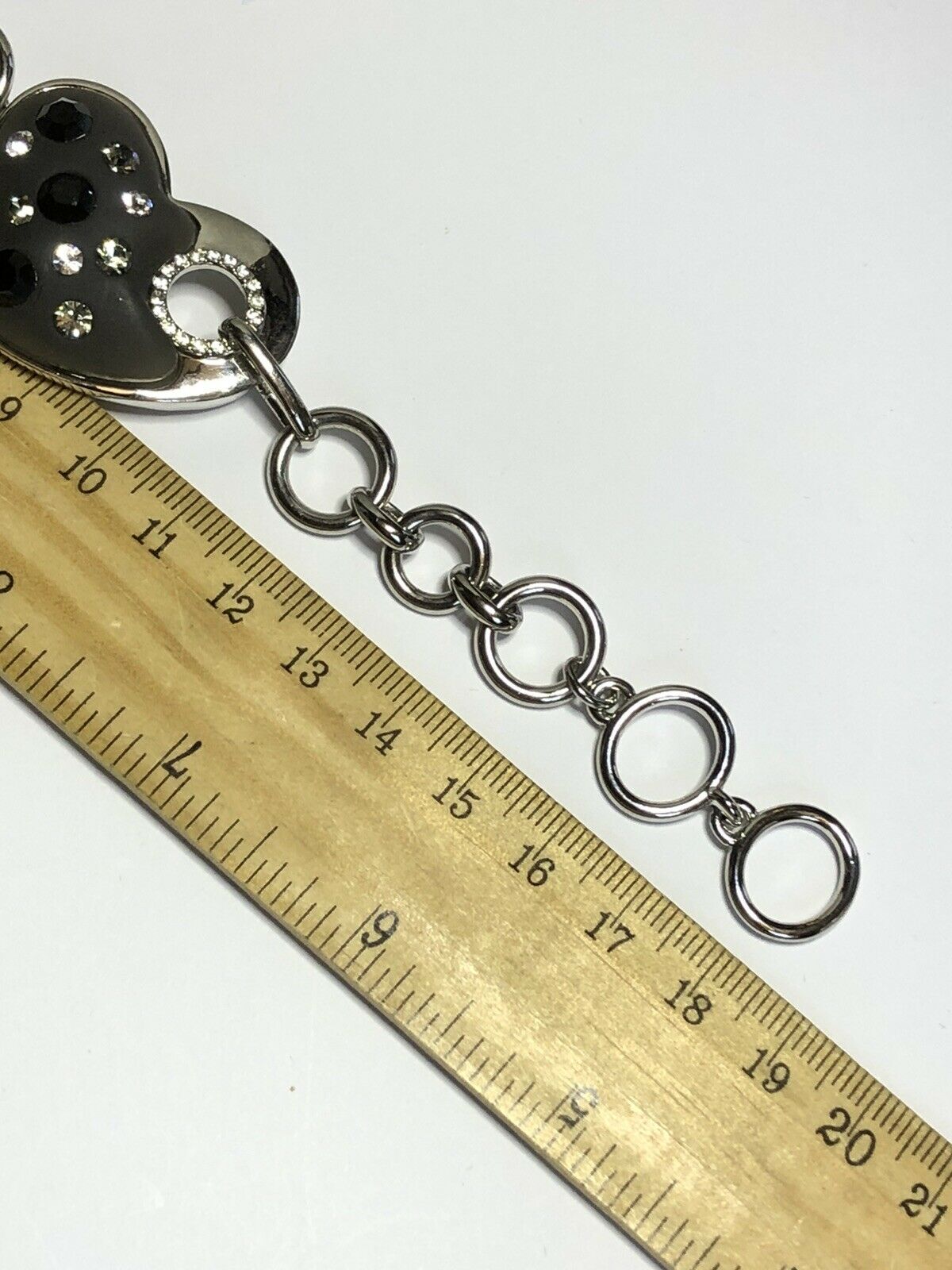 Vintage Silver Tone Glass Heart Diamanté Toggle Bracelet