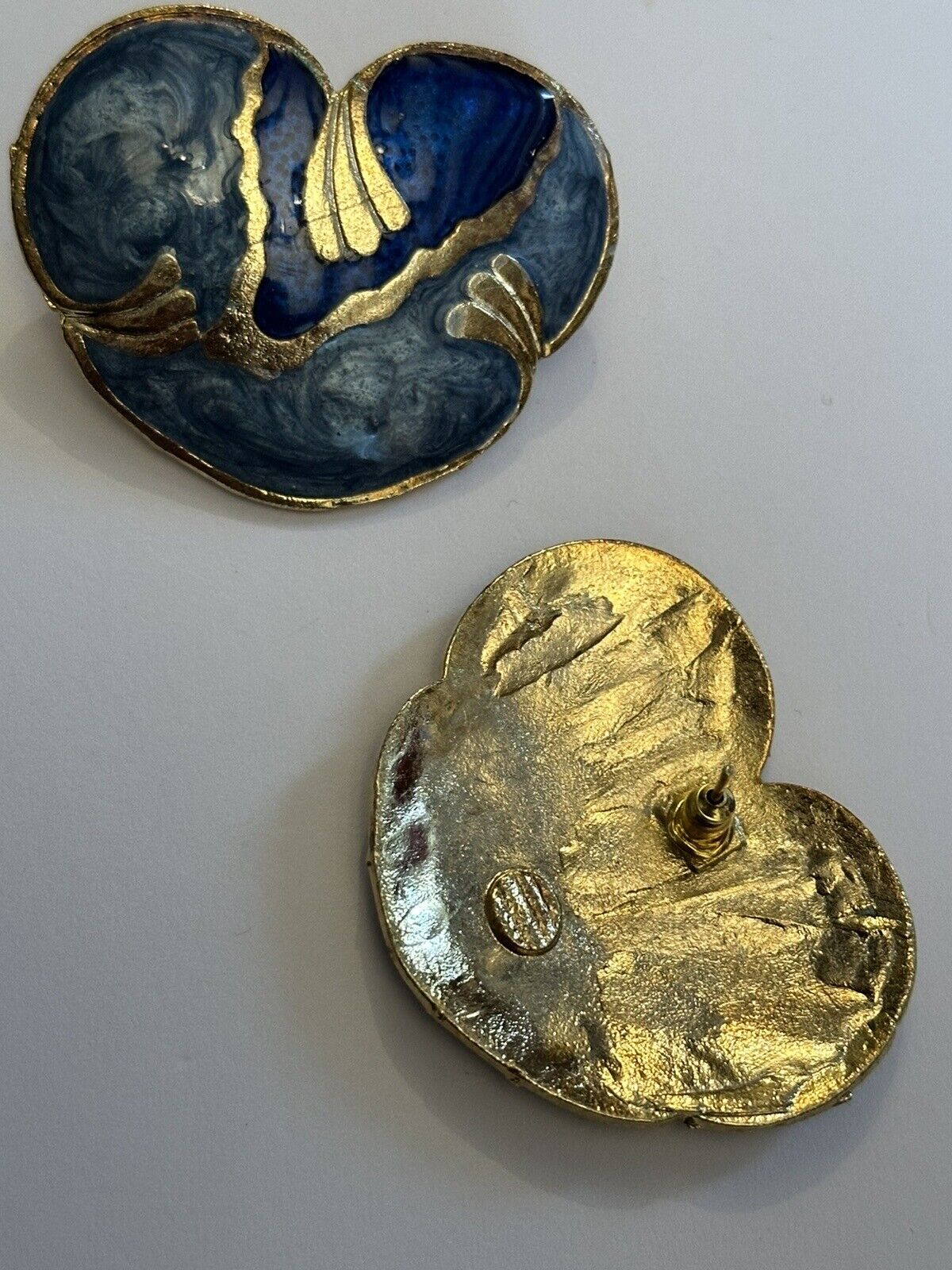 Vintage Gold Tone Blue Enamel Statement Earrings