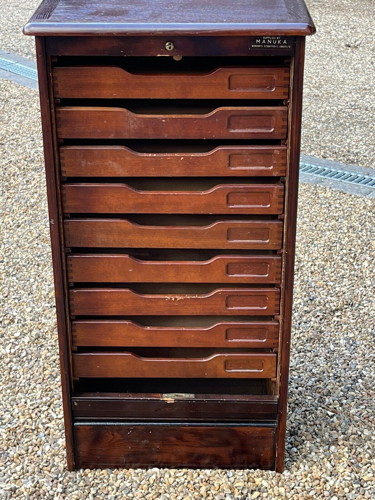 Filing Cabinet. Collectors Cabinet. With 9 Drawers And Tambour Roll Front.