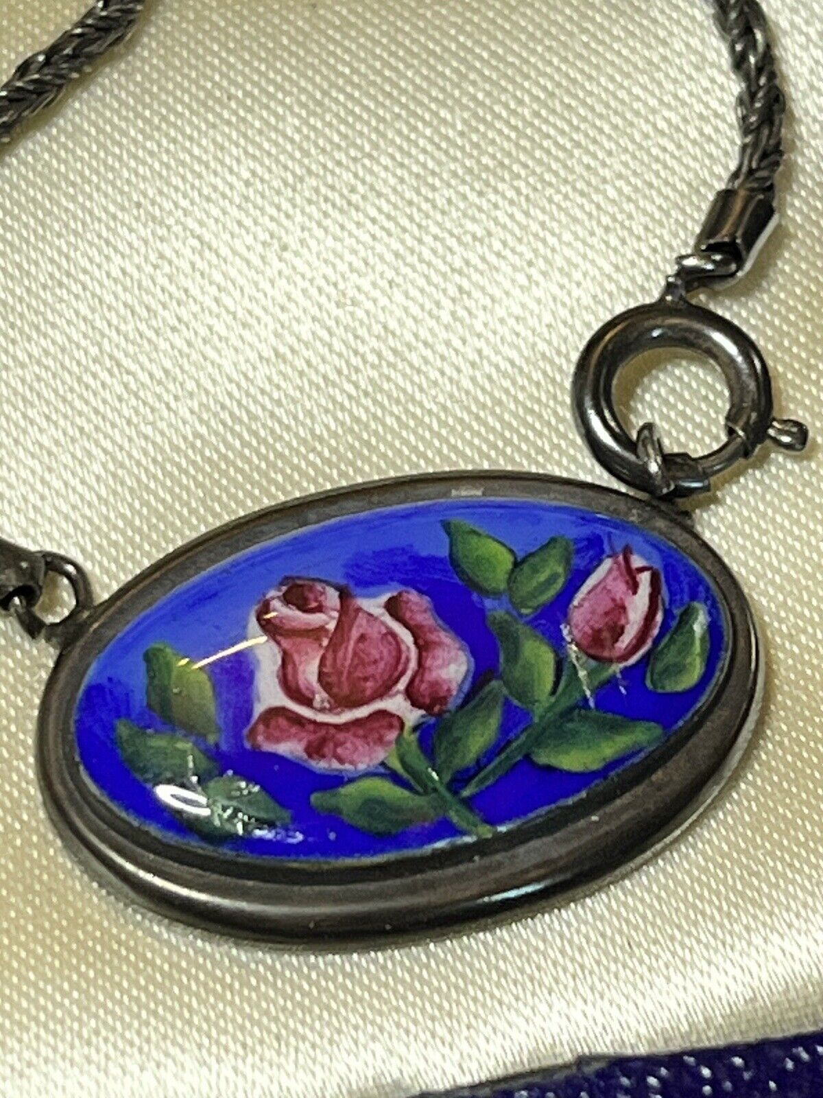 Vintage Silver 835 Hand Painted Enamel Bracelet