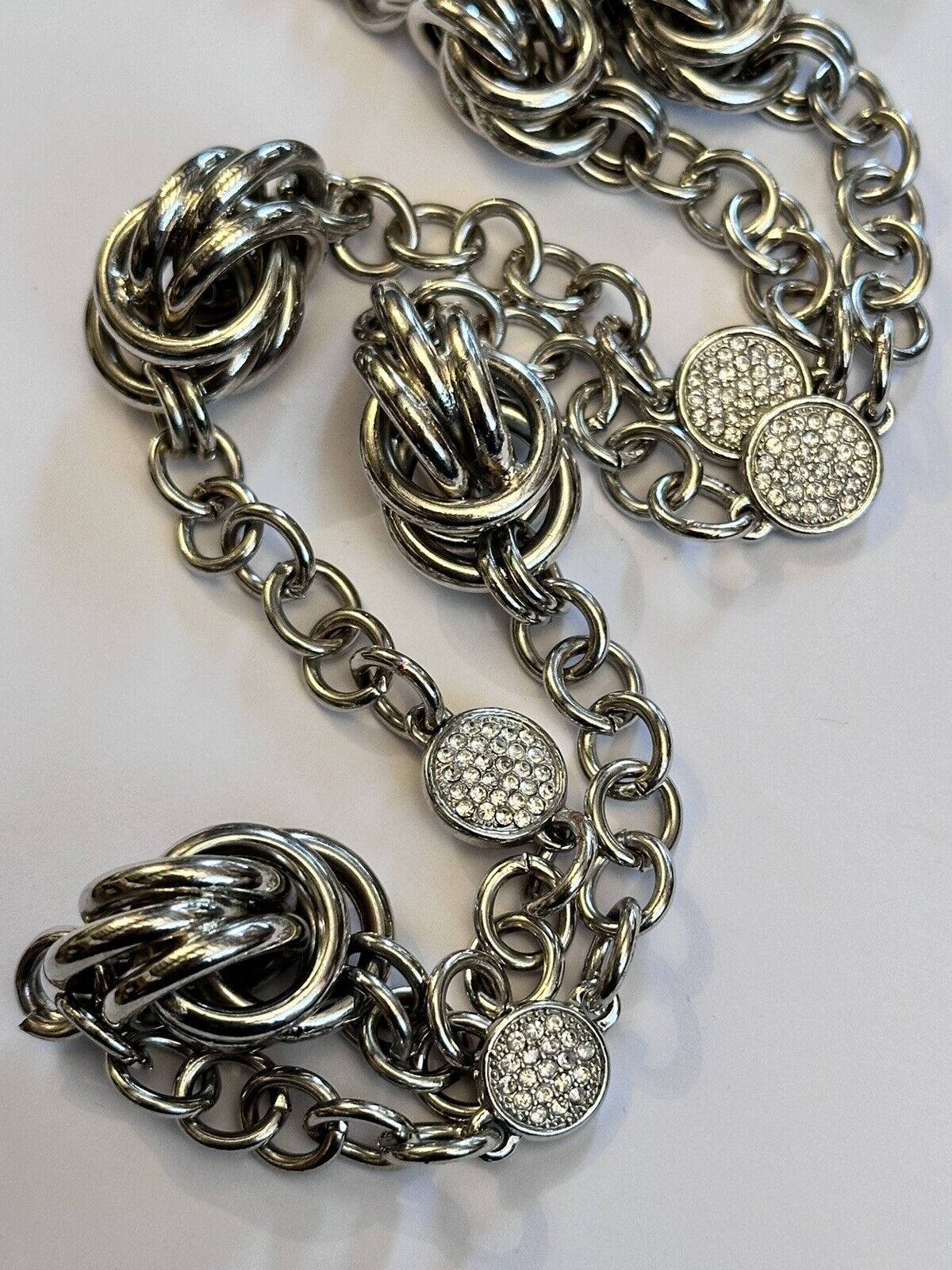 Vintage Silver Tone Red Hearts Diamanté Pendant Necklace