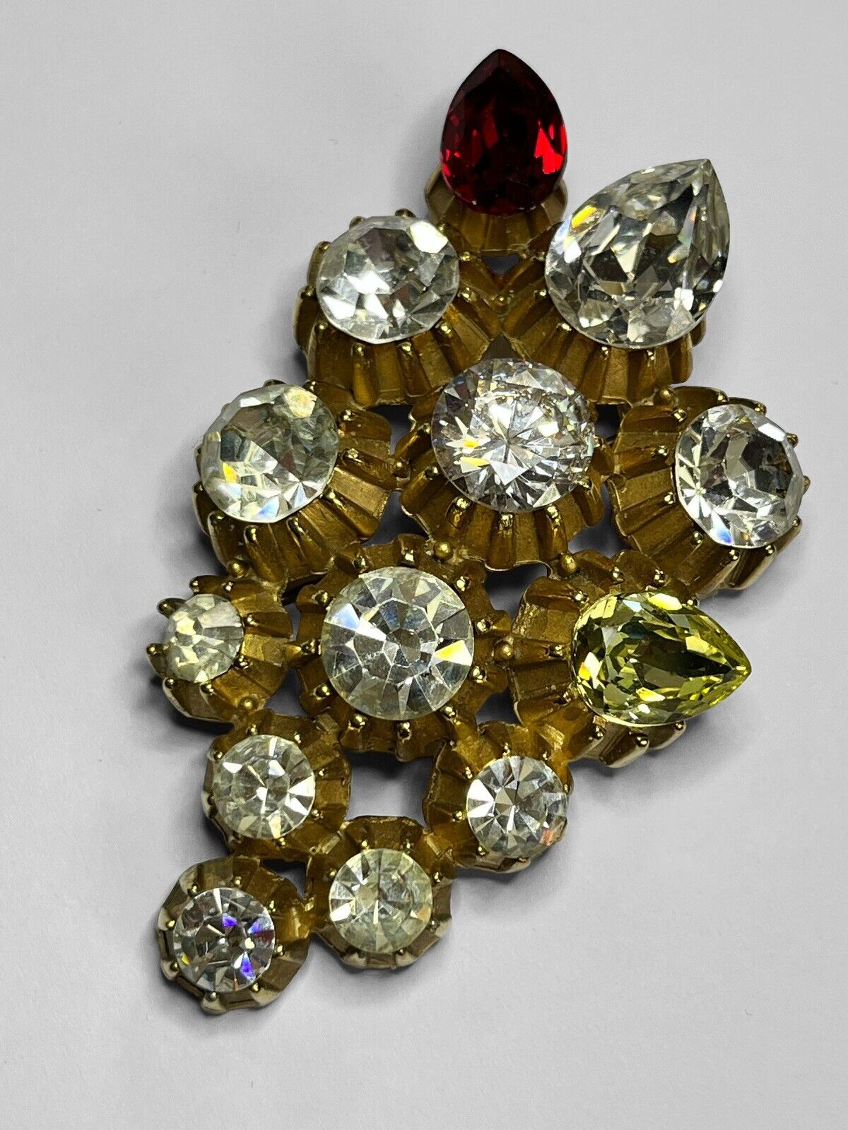 Vintage Statement Diamanté Teardrop Gold Tone Brooch