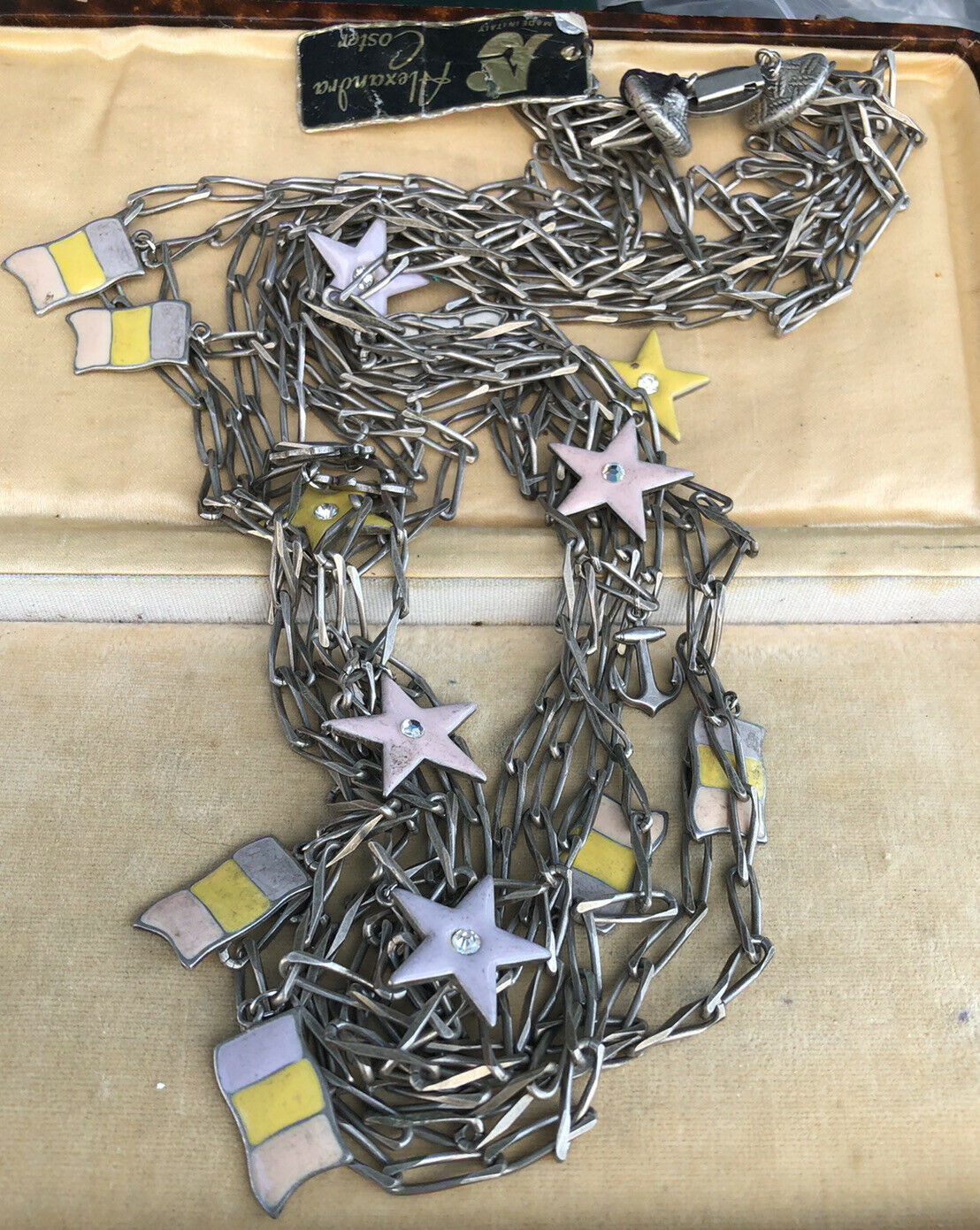 Vintage Alexandra Costa Anchors Flags Enamel Statement Necklace Italian Signed