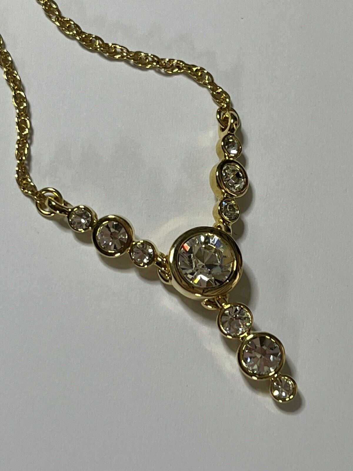 Vintage Signed 1980s Gold Plated Crystal Necklace Old New Stock