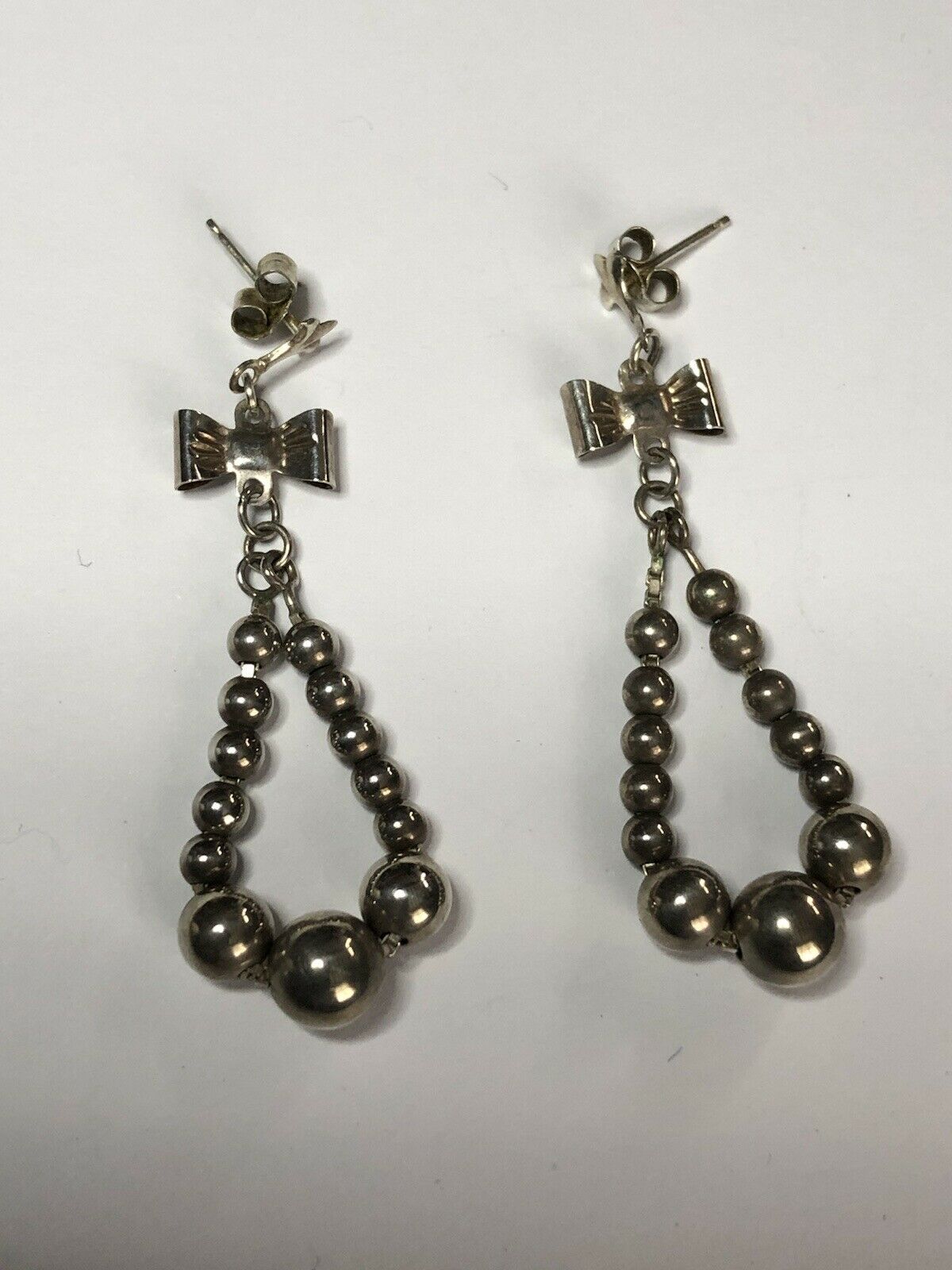 Vintage Silver 925 Bow Balls Drop Earrings