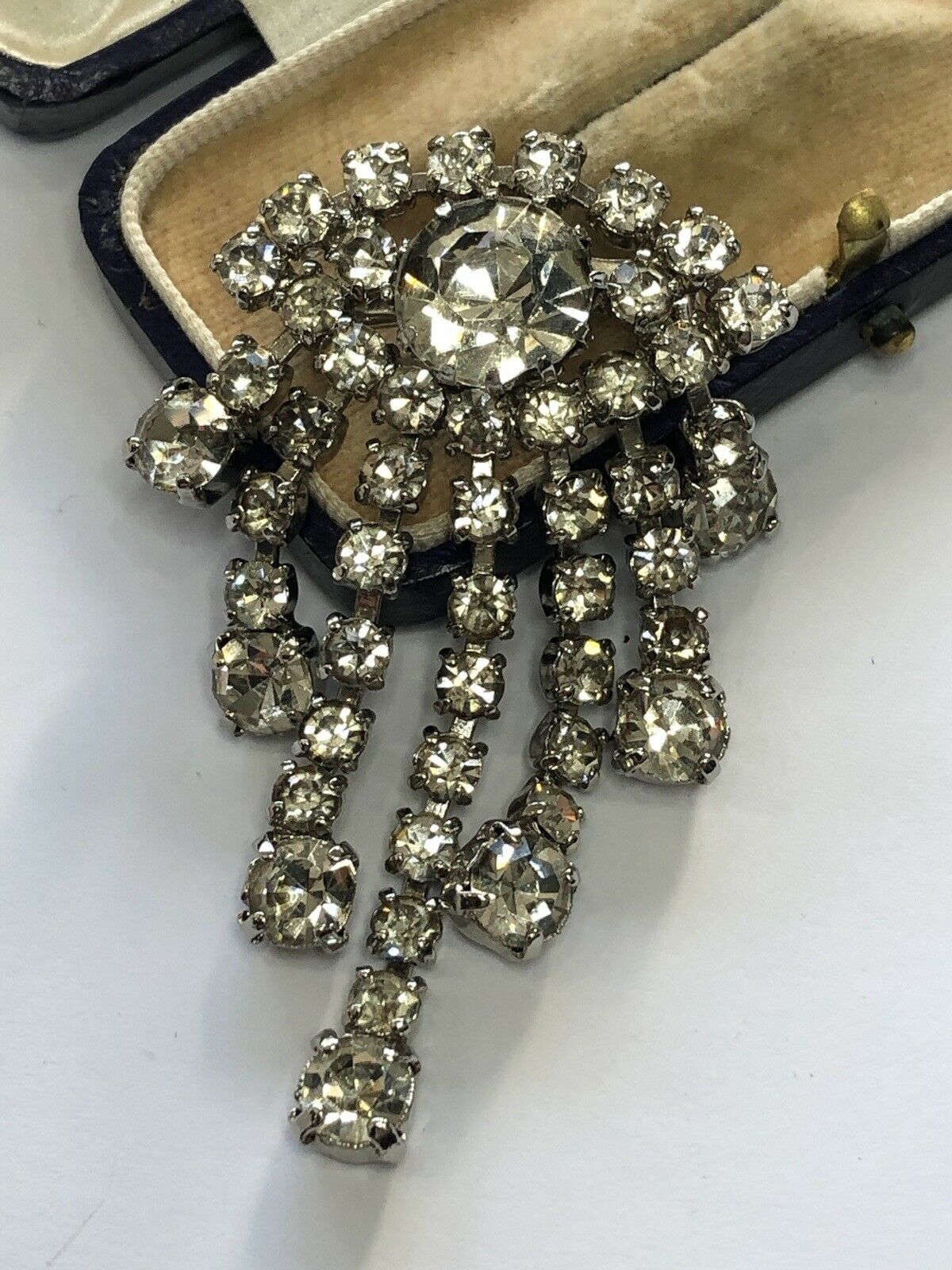 Vintage Silver Tone Paste Waterfall Drop Brooch