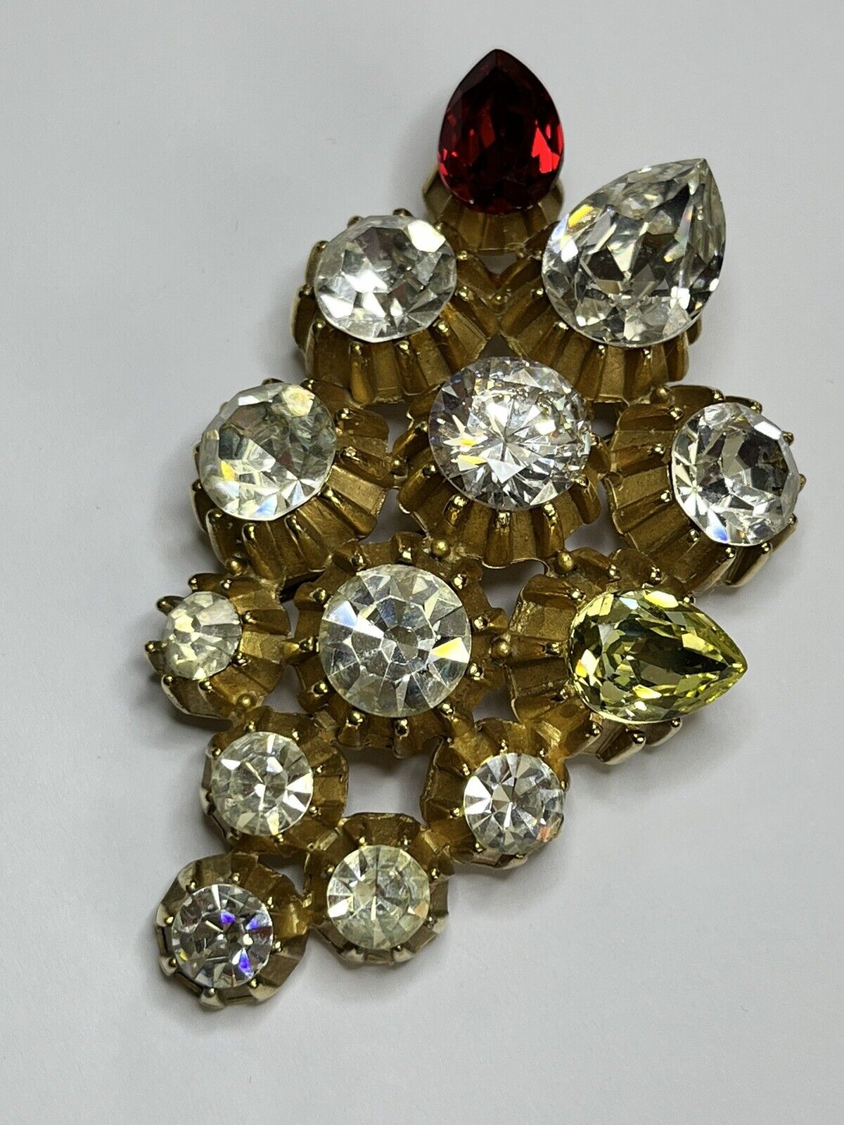 Vintage Statement Diamanté Teardrop Gold Tone Brooch
