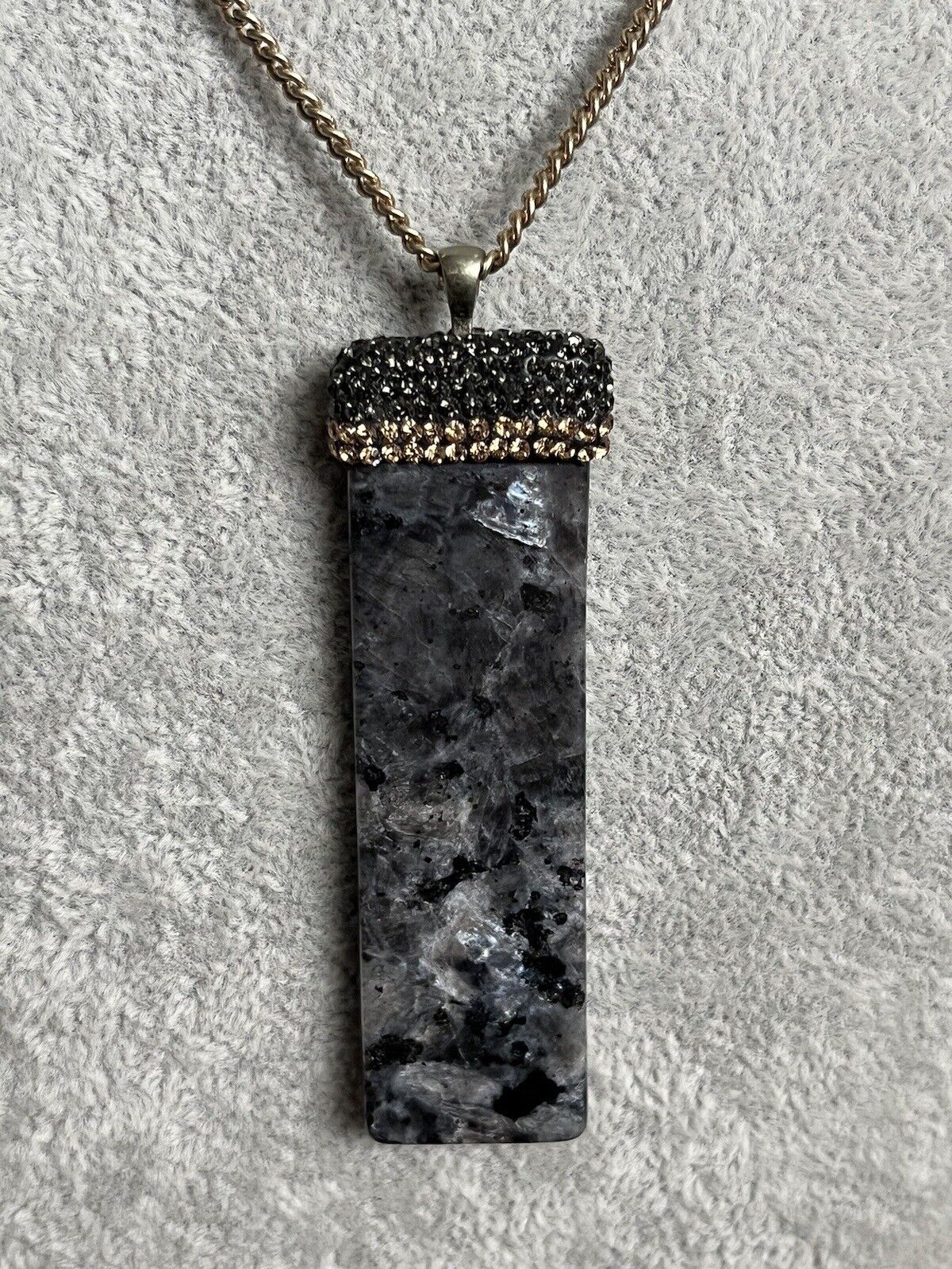 Vintage Natural Stone Diamanté Pendant Necklace