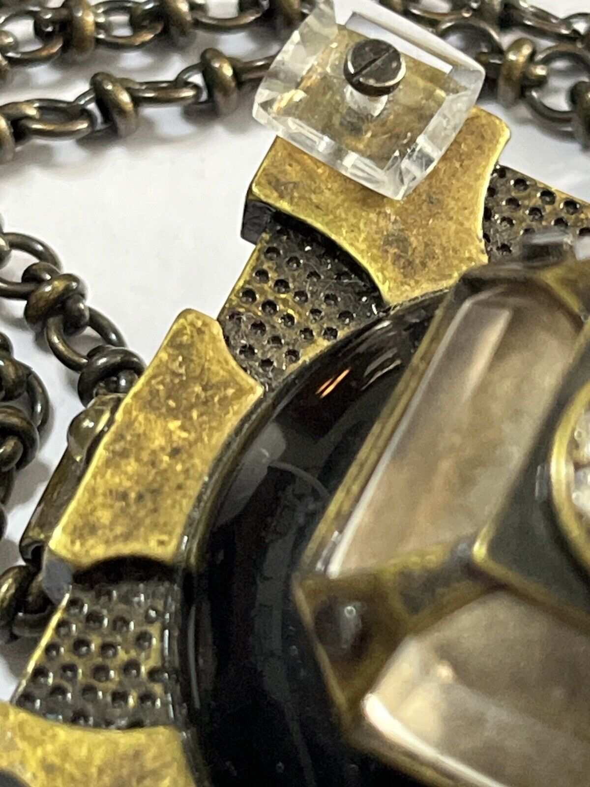 Vintage Statement Unique Metal Glass Brutalist Long Length Pendant Necklace