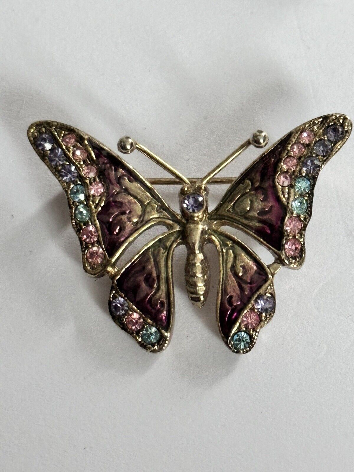 Vintage Silver Purple Pink Blue Enamel Butterfly