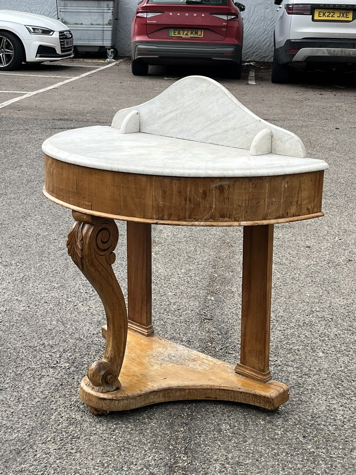Victorian Half Round Hall Table With Marble Top
