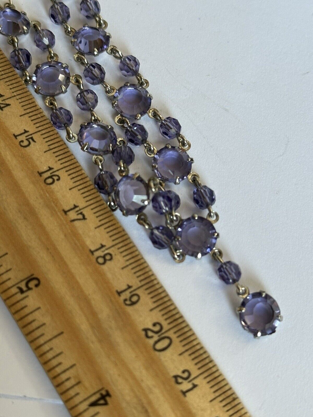 Vintage Sarah Booth Silver Tone Purple Crystal Lavaliere Necklace