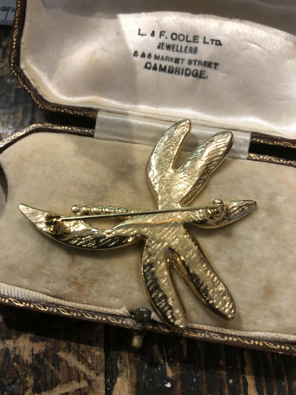 Vintage Gold Tone Diamanté Enamel Dragonfly Brooch