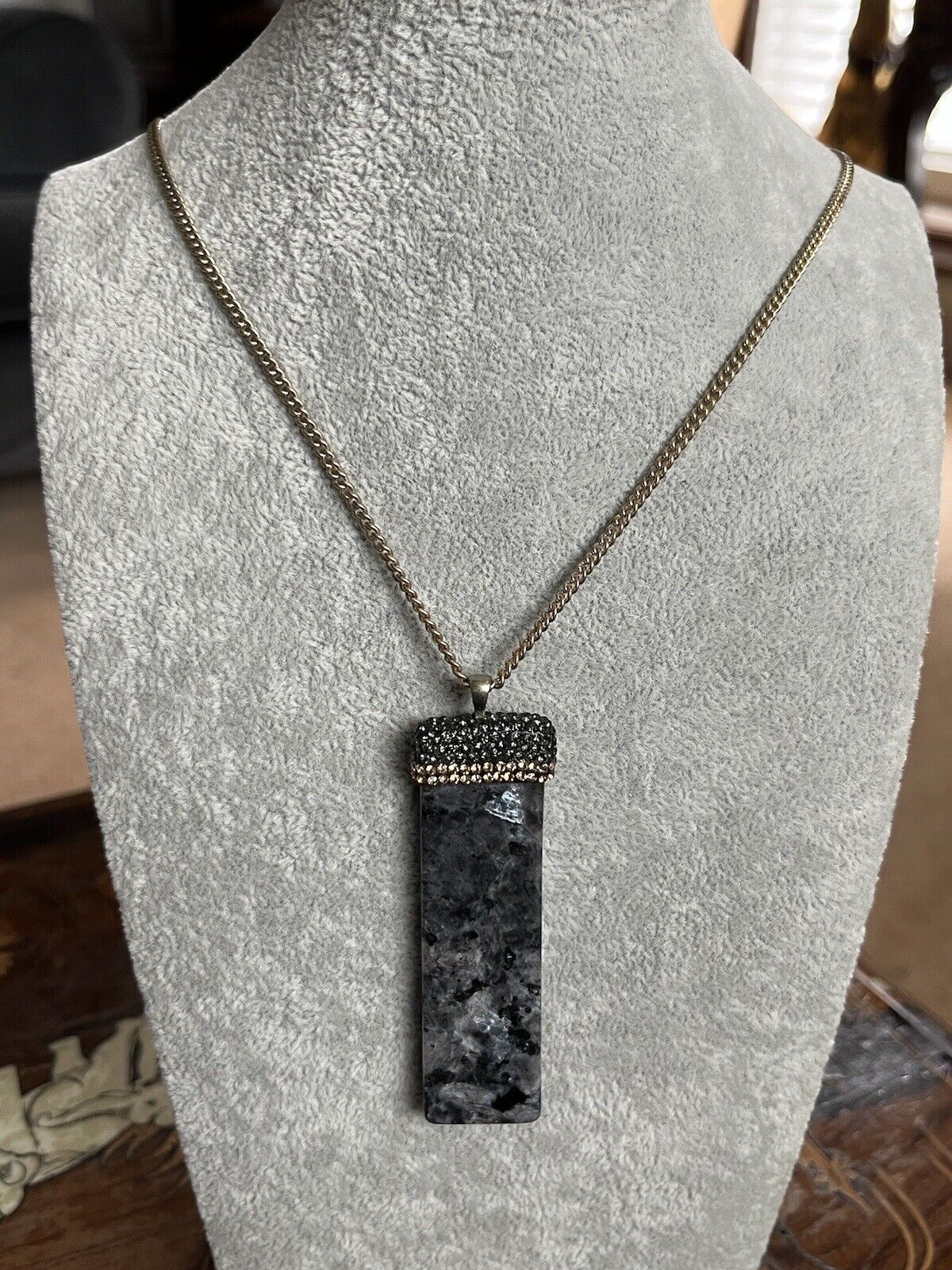 Vintage Natural Stone Diamanté Pendant Necklace