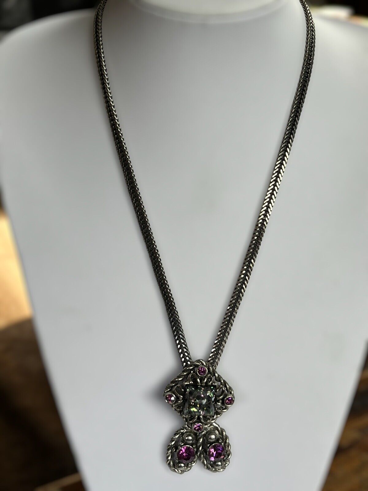 Vintage Confetti Lucite Purple Paste Necklace Clip On Earring Set