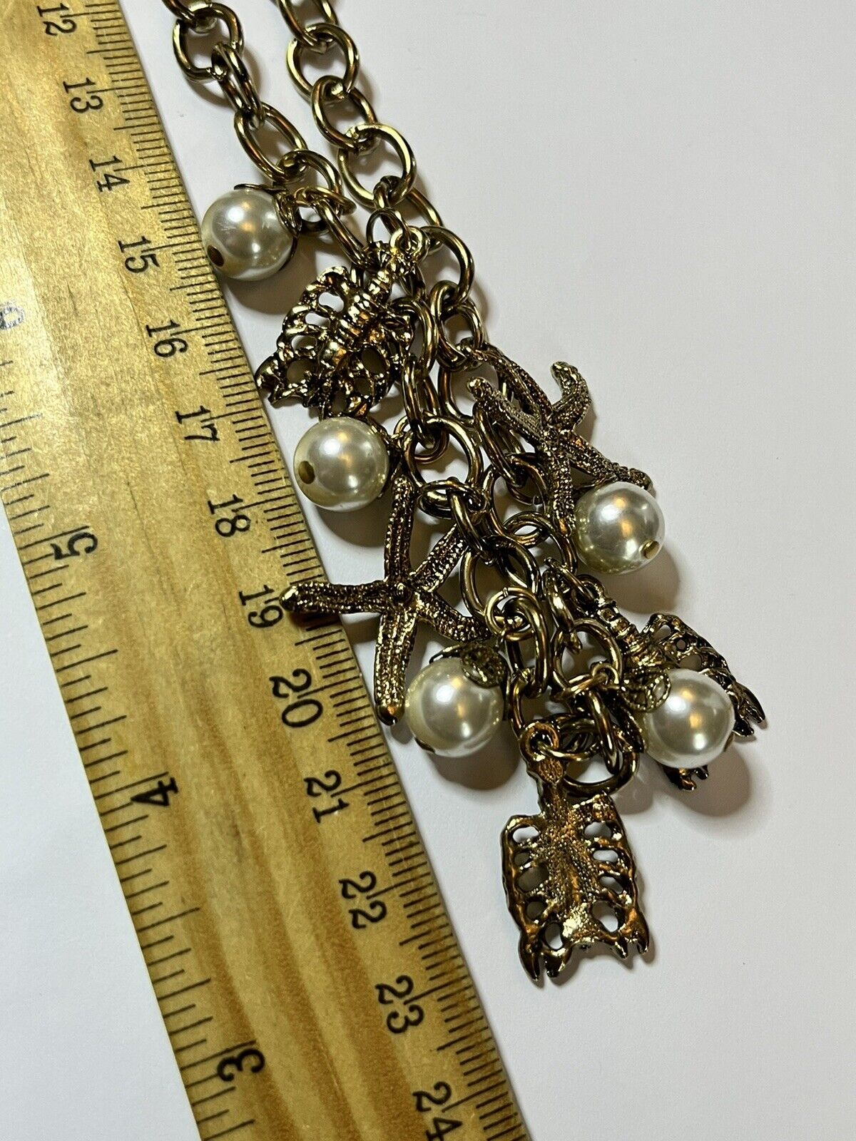 Vintage Starfish Lobster Faux Pearl Necklace