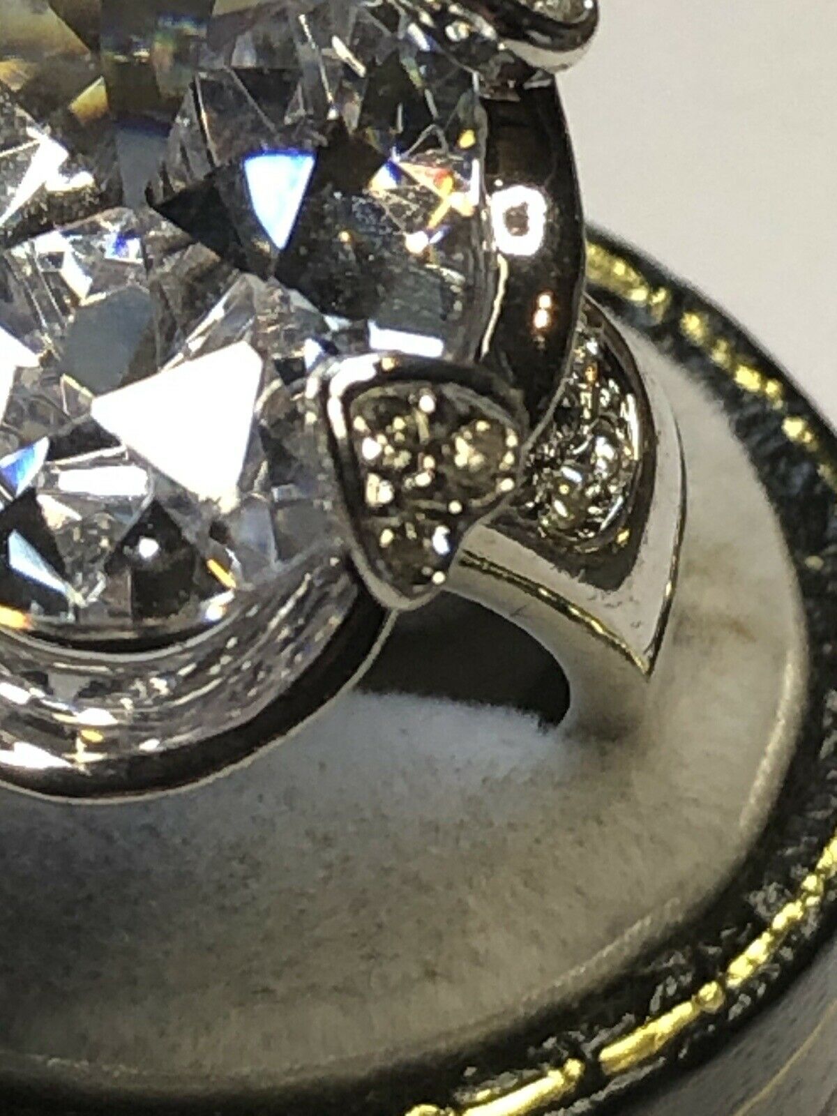 Vintage Rhodium Plated Oval Hearts Cubic Zirconia Statement Ring
