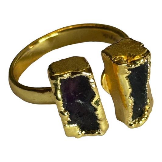 Sefa Huyuk 18k Gold Vermeil Etruscan Raw Dark Amethyst Ring
