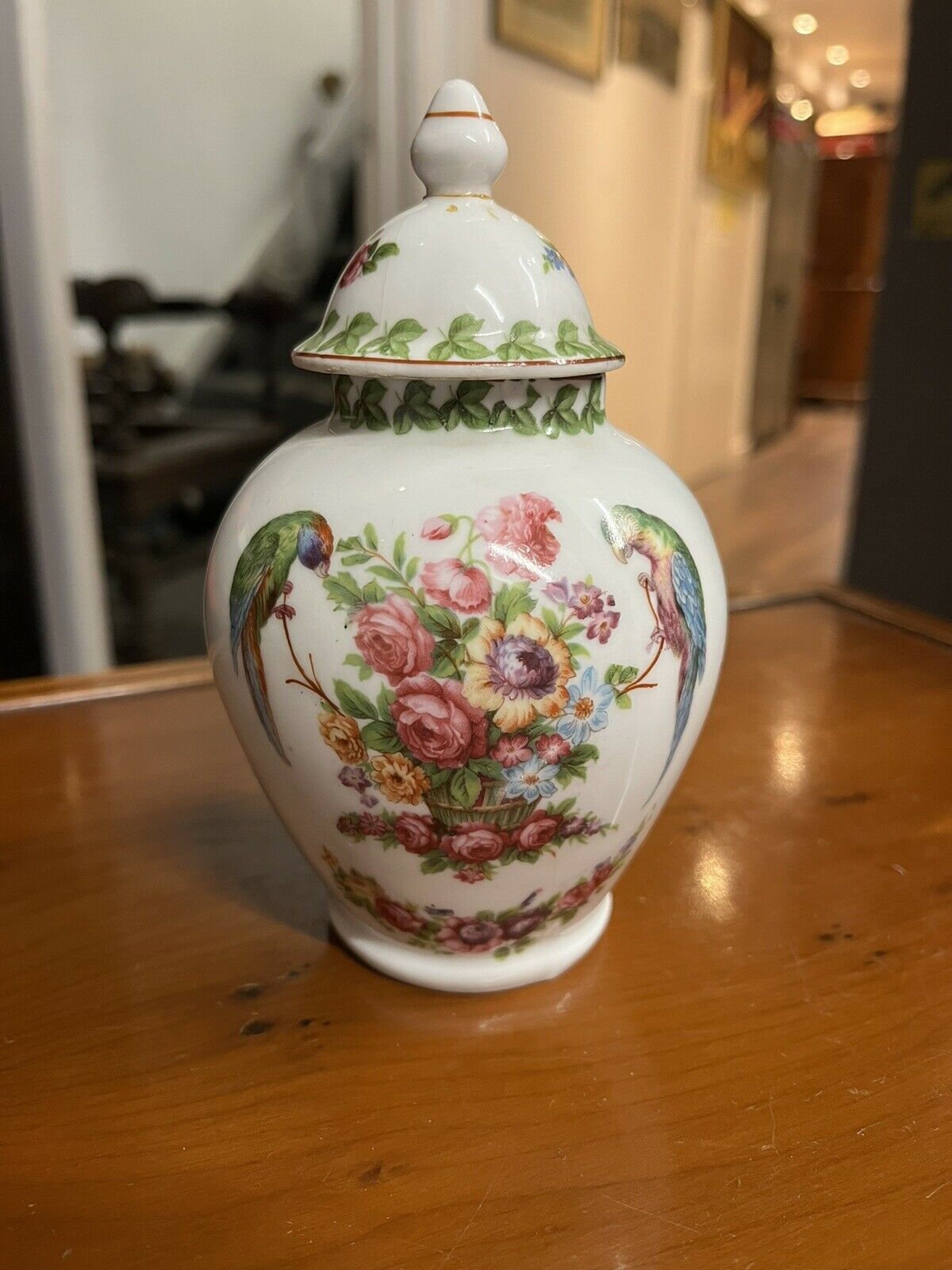 Parrot Decorated Porcelain Jar & Lid.